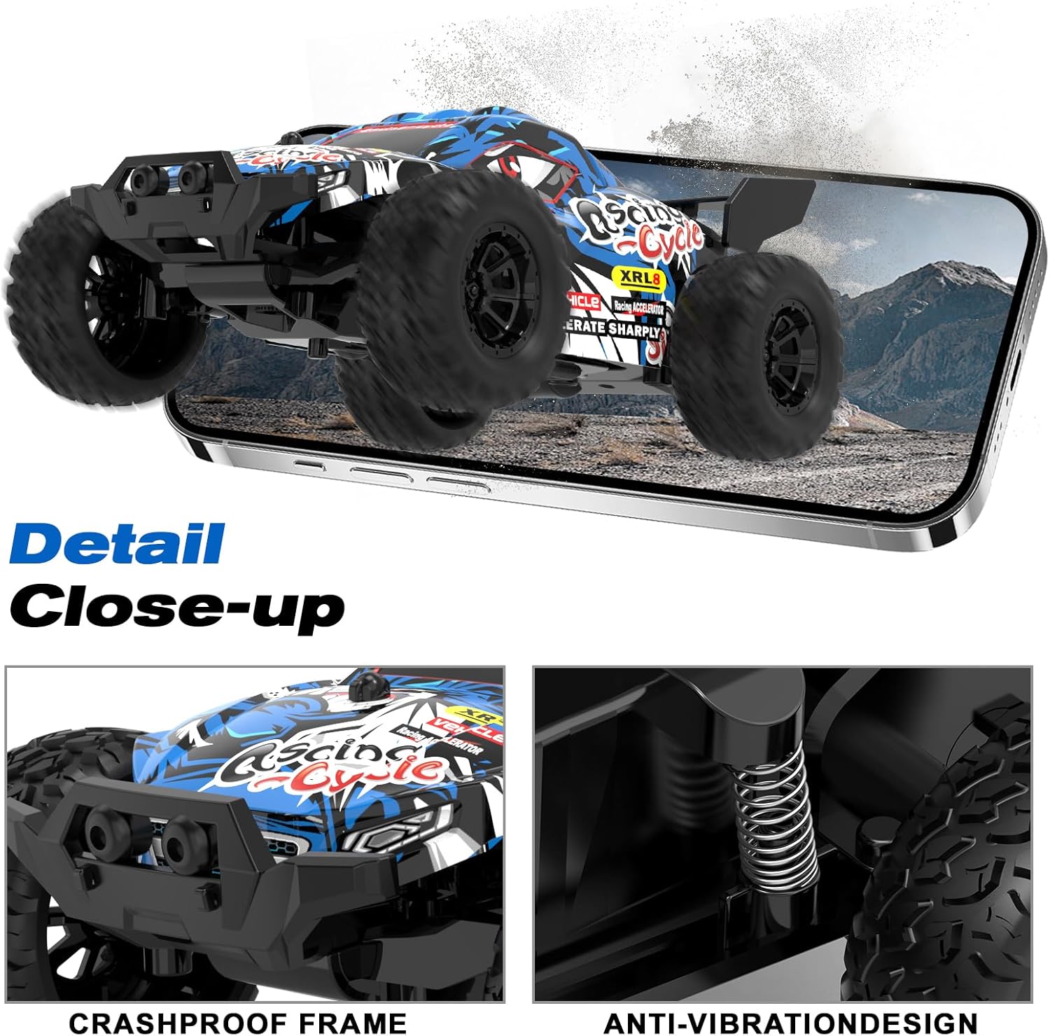 1:32 High Speed 25 KM/H(Peak) Monster Remote Control Car with LED Lights, Speed/Steering Adjustable Drift rc Car with Rechargeable Battery, 360° Rotation - Boys Toys Gifts for Christmas Birthdays