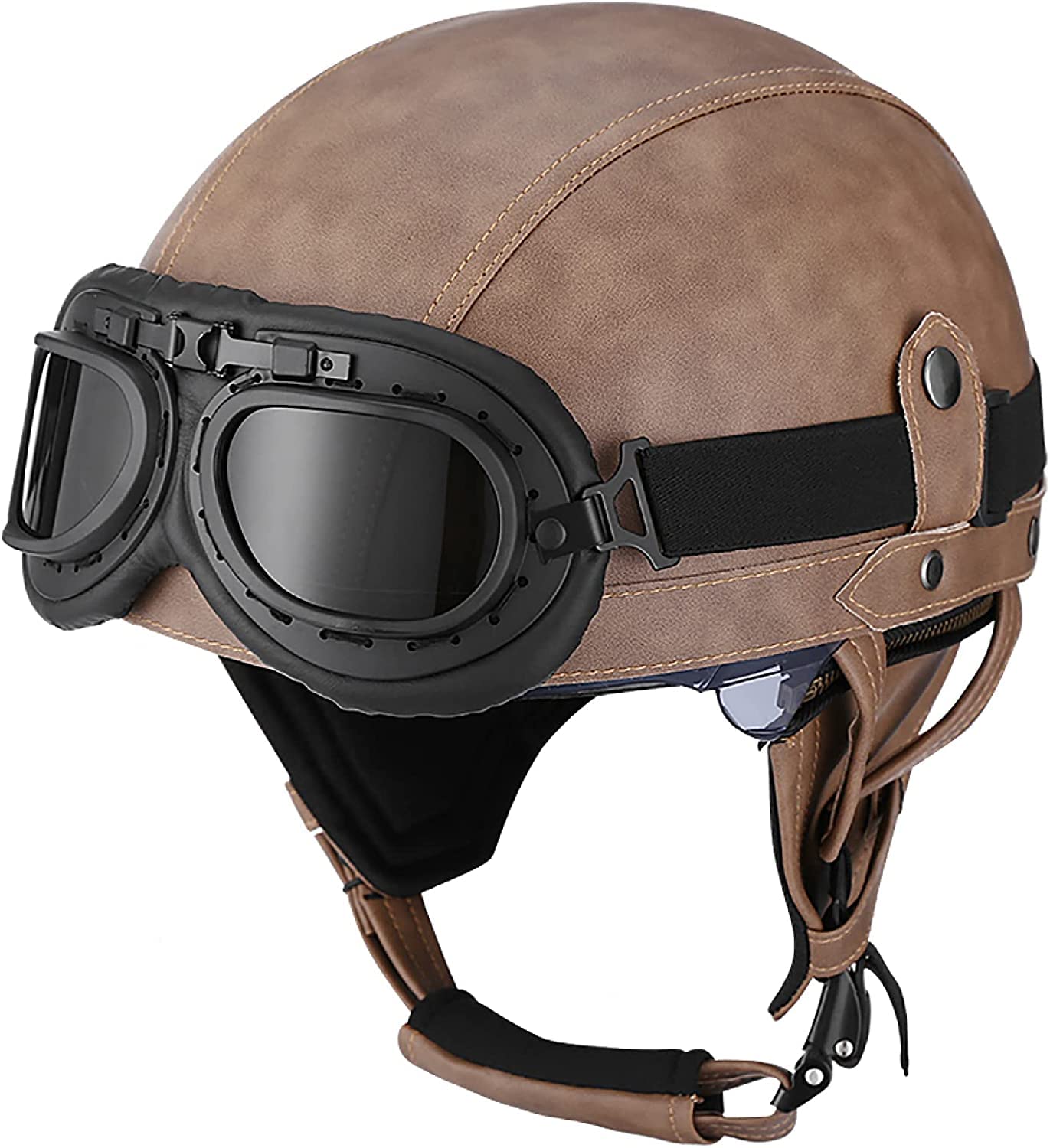 Motorradhelm Halbschalenhelm DOT/ECE-Zertifizierter Moped Helm Mit Brille ABS-Helmkörper Für Erwachsene Herren Damen Einstellbar Schnellverschluss-Gurt für Moped Cruiser Biker ( Color : 10 , Size : L(