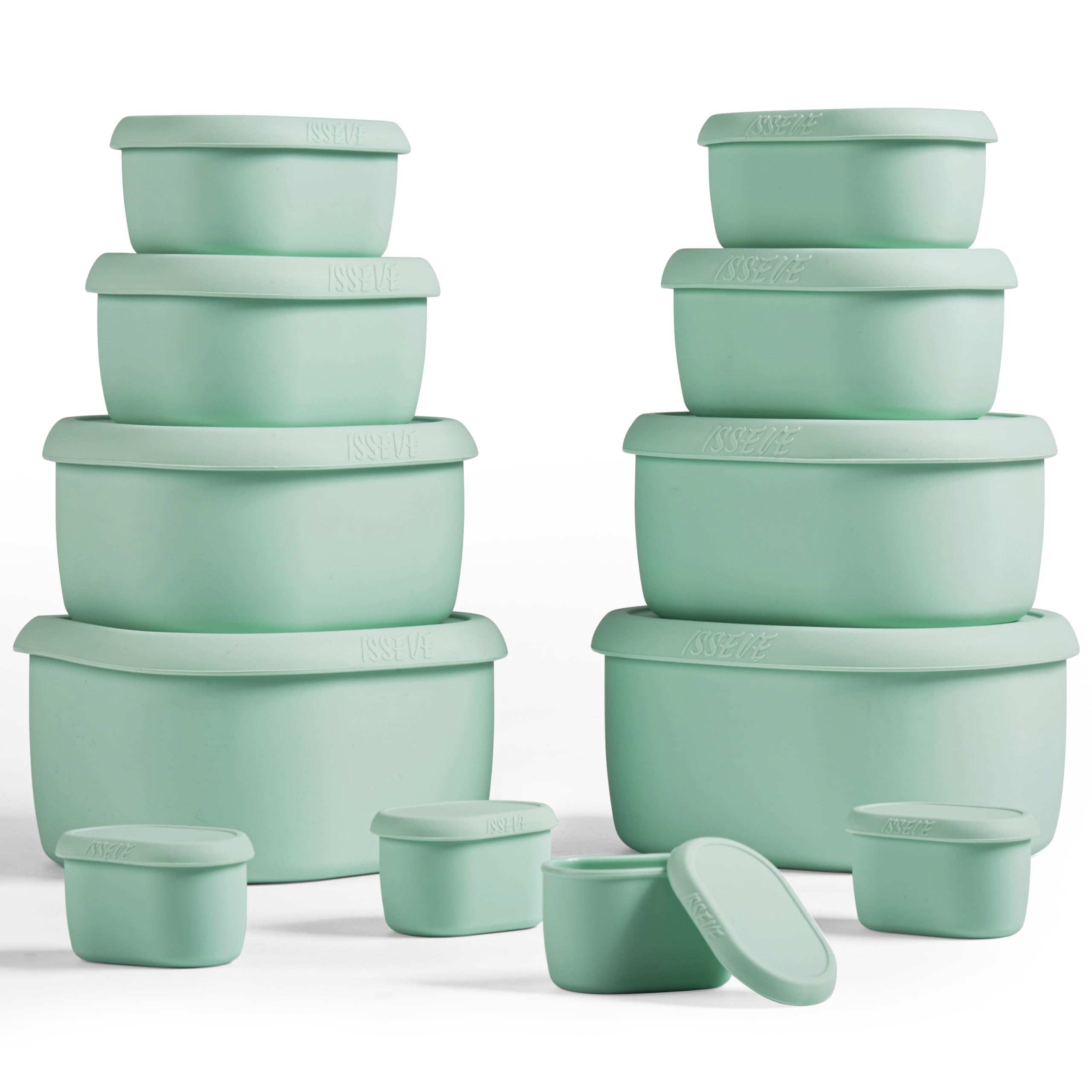 Photo 1 of ****MISSING PIECES******ISSEVE 12Pcs/Set Nesting Silicone Food Storage Containers with Lids, BPA Free Reusable Meal Prep Silicone Containers Airtight, Freezer Dishwasher Safe (33.8oz, 20oz, 10oz, 6.7oz, 1.3oz) (Green)