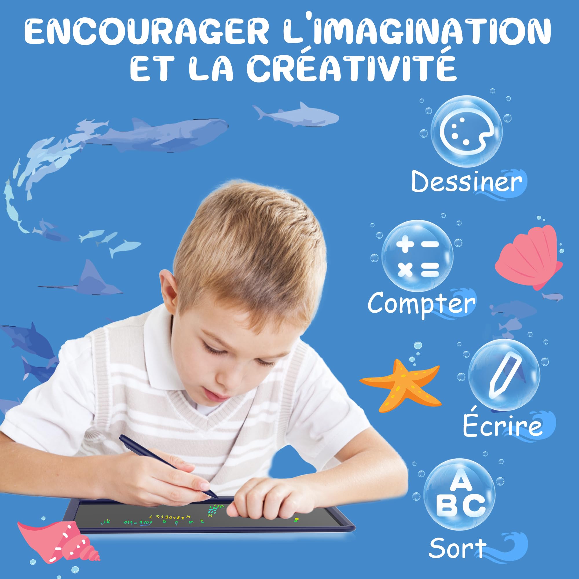 GIGART Tablette d'écriture LCD 15 pouces écran coloré effacement verrouillable cadeau anniversaire 3-12 ans bleu foncé