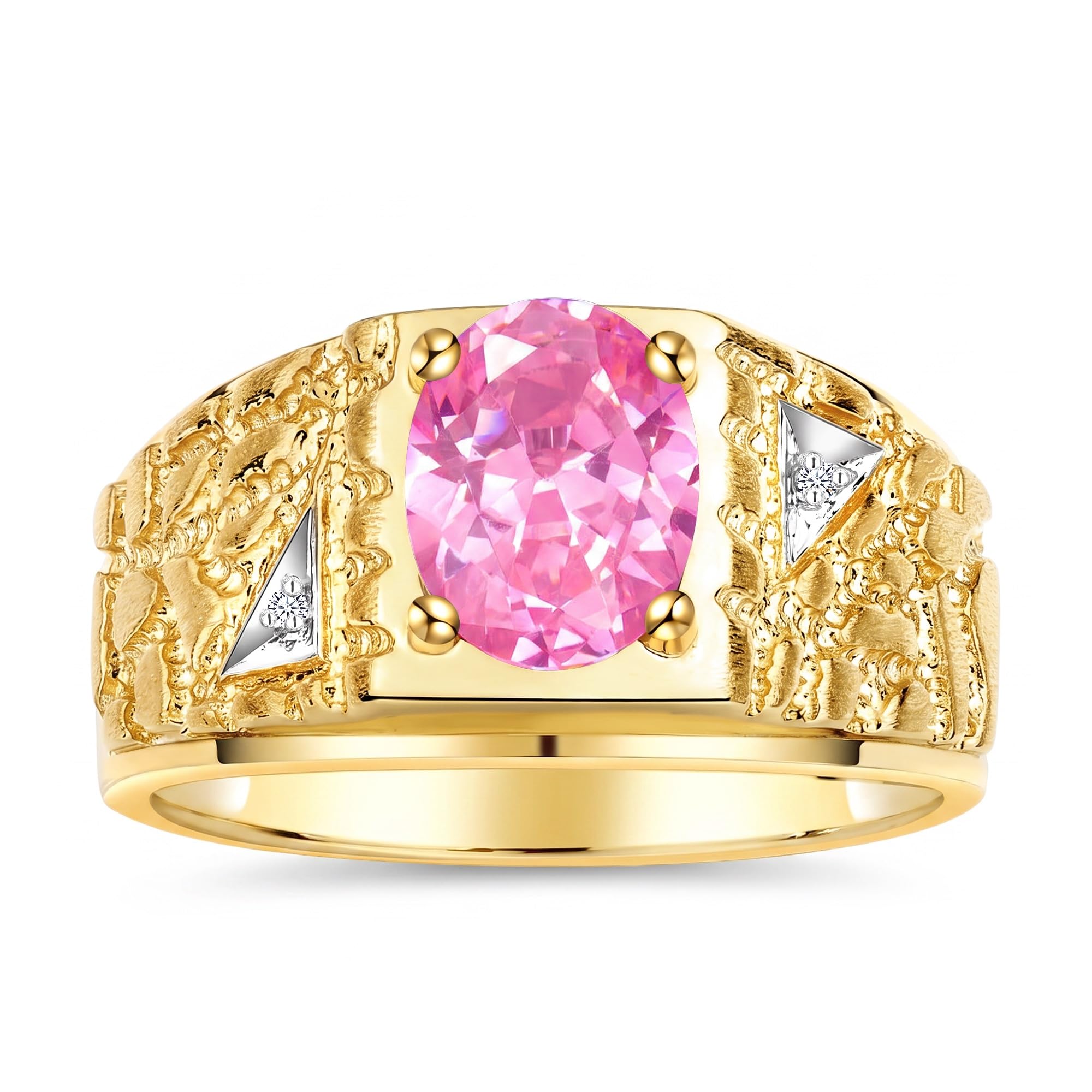 Rylos Men's Rings Designer Nugget Ring: Oval 9X7MM Gemstone &amp; Sparkling Diamonds - Color Stone Birthstone Rings for Men, Yellow Gold Plated Silver Rings in Sizes 8-13. Mens Jewelry