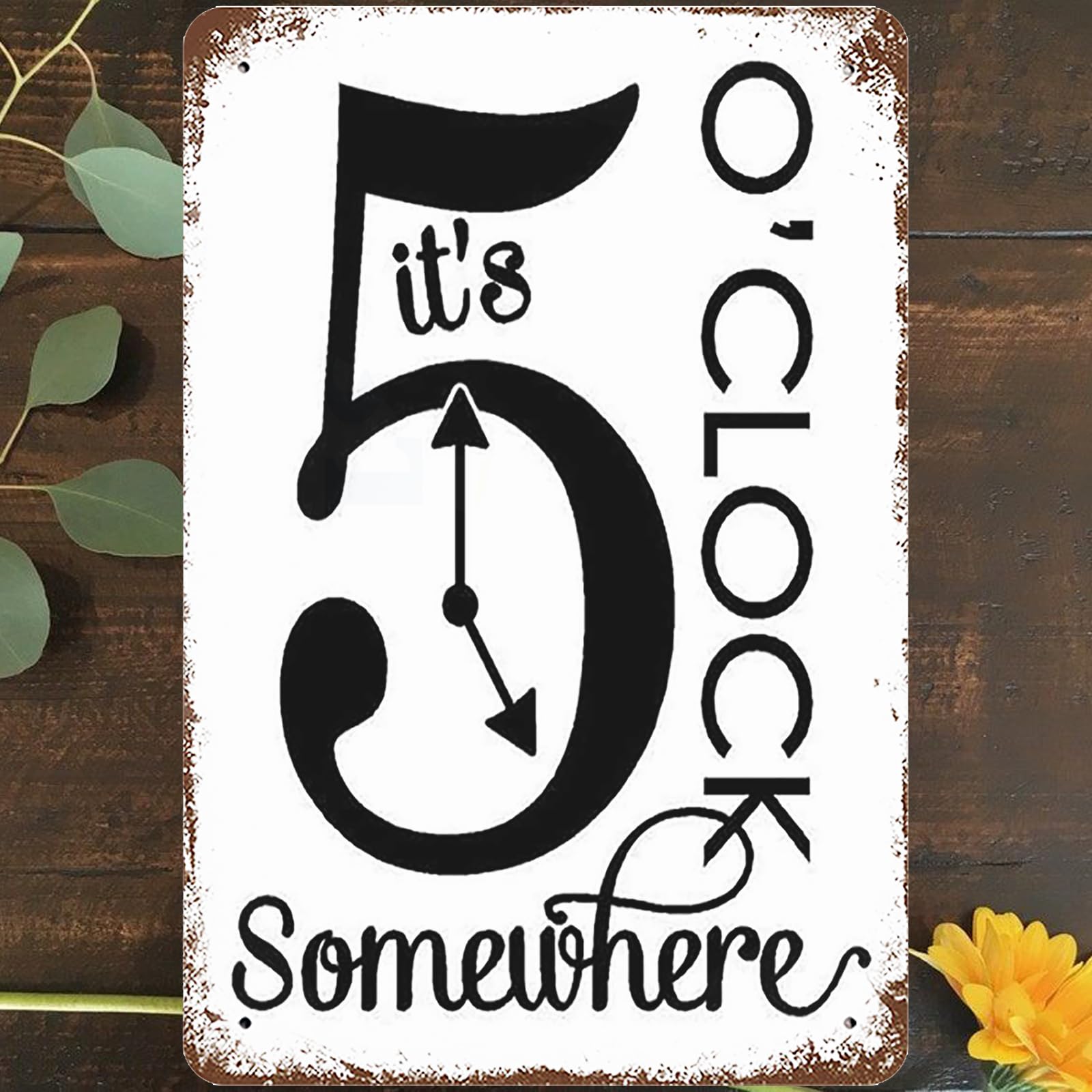 Vintage Metal Tin Sign 8"x12", Clock Wall Art Decor, It'S 5 O'Clock Somewhere Poster for Home Living Room Bedroom Garden Garage Cafe Bar Pub