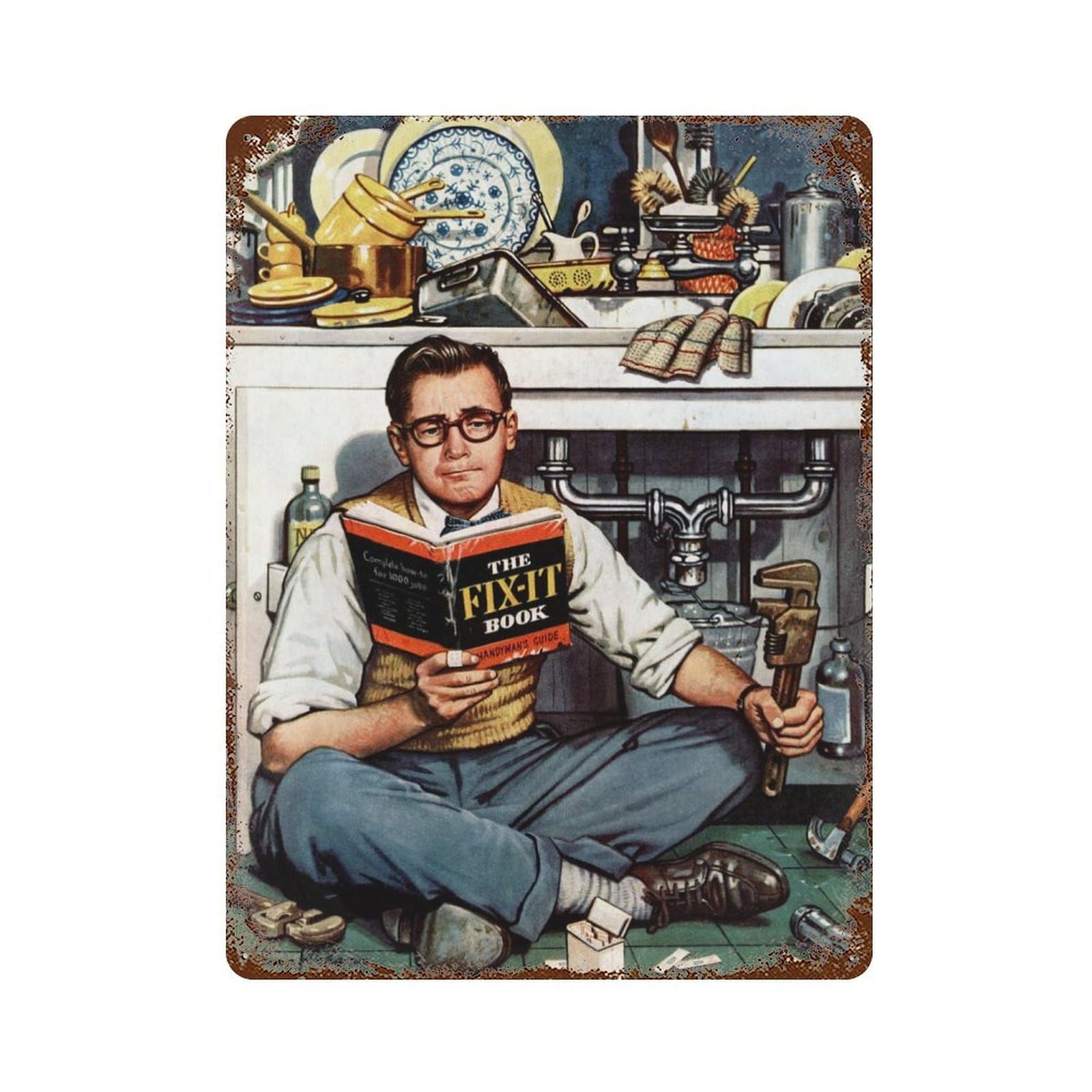 Plumber Rust Effect Tin Sign 15.7"x11.8", Industrial Home Decor for Garage, Bar And Workshop Decor