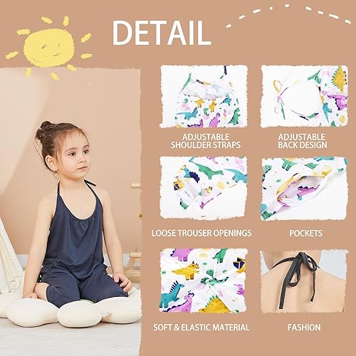 Miniatura 5 de Darkyazi Monos Lindos de Verano para Bebés y Niñas, Sin Espalda, Peto con Tirantes Estilo Harén, Mono para Niñas Pequeñas, Tallas 2-8 Años