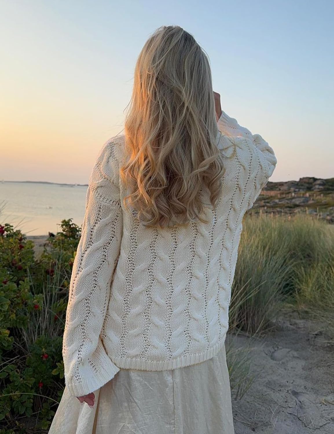 Women's Oversized Cable Knit Sweater Crewneck 2025 Fall Chunky Pullover Sweaters Top Casual Loose Trendy Knit Outfit - Image 3