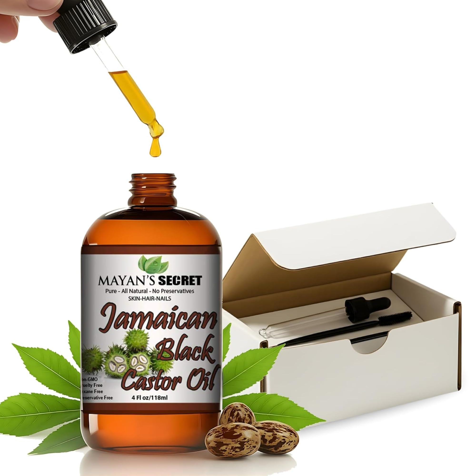 Mayan's Secret - Jamaican Black Castor Seed Oil 4oz - 100% Pure & Organic | Black Jamaican Castor Oil for Hair Growth, Eyelashes, Beard & Skin