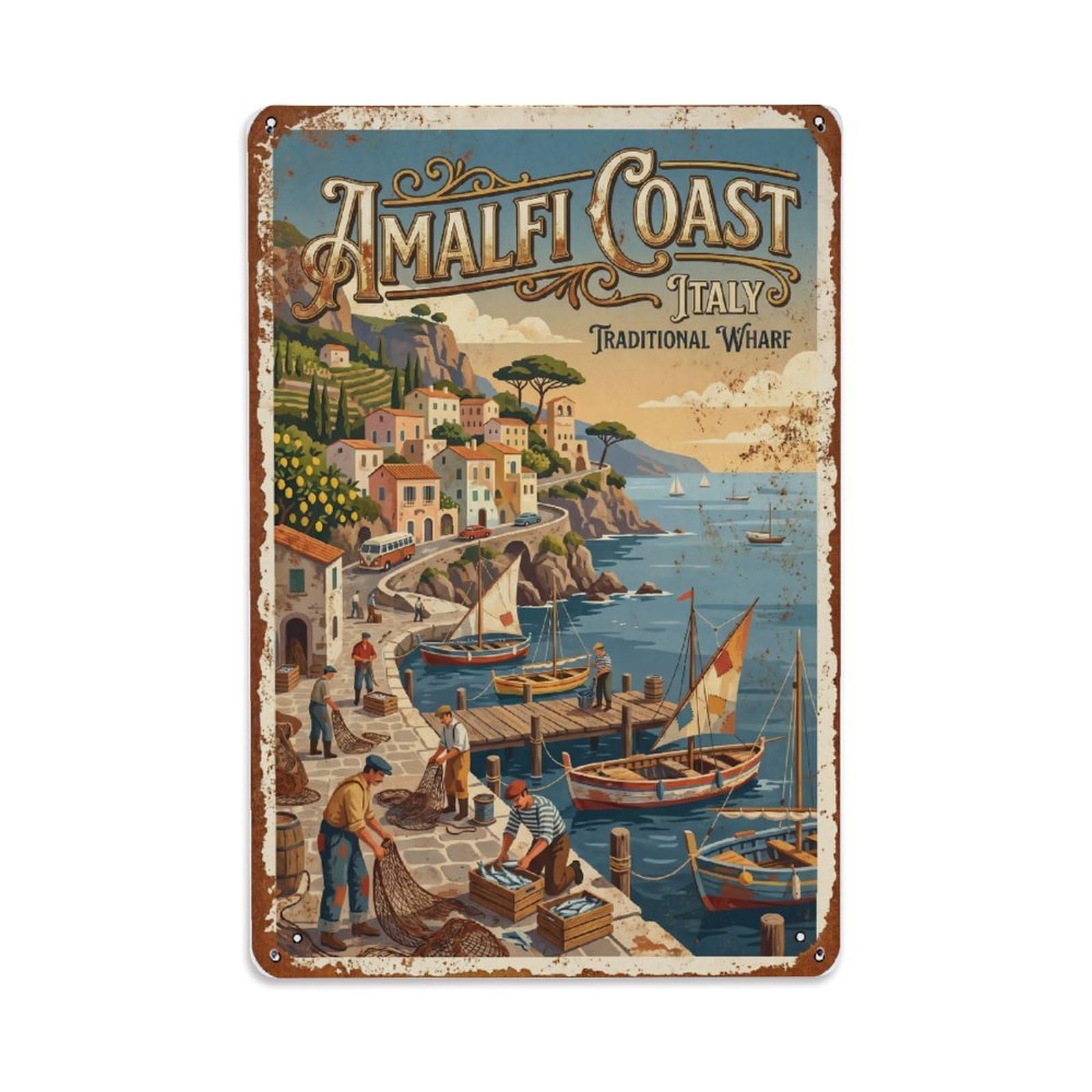Vintage Travel Wharf Italy Traditional Metal Tin Sign Plaque Wall Decor for Cafe, Club Bar, Office, Home Garden Metal Poster 8x12Inch