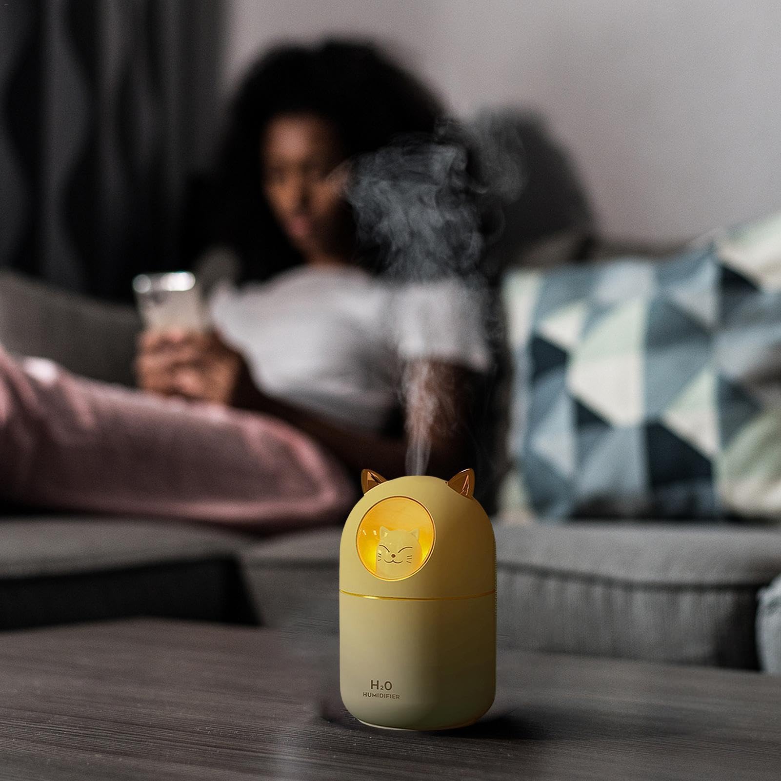 Diffusori di oli essenziali, diffusore di aromi, umidificatore tavolo Mini LED USB Air, per camera letto, ufficio(Grano di legno chiaro