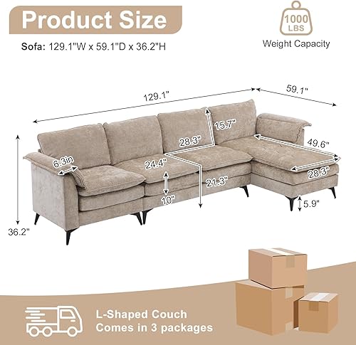 Miniatura 9 de VINGLI Sofá modular moderno en forma de U para sala de estar, sofá grande de 110 pulgadas con botones copetudo y diván doble para espacios pequeños