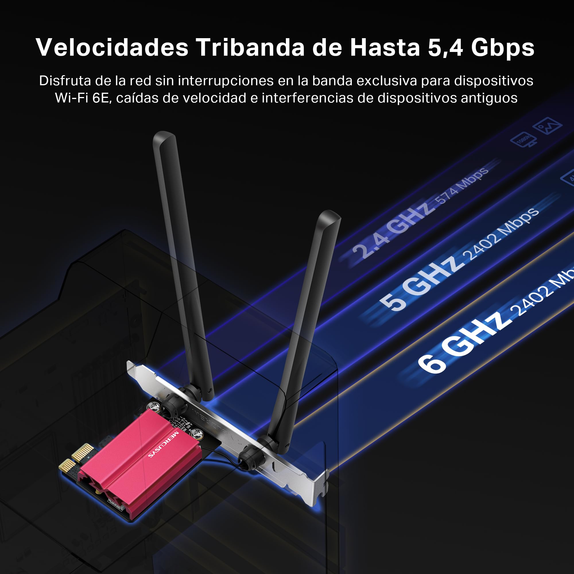 [Nuevo] MERCUSYS MA86XE- Tarjeta de Red PCLe AXE5400, Wi-Fi 6E con Bluetooth 5.2, Triple Banda, 6GHz/5GHz/2.4GHz,Compatible con Windows 11 y 10,MU-MIMO,OFDMA, estándar de cifrado WPA3