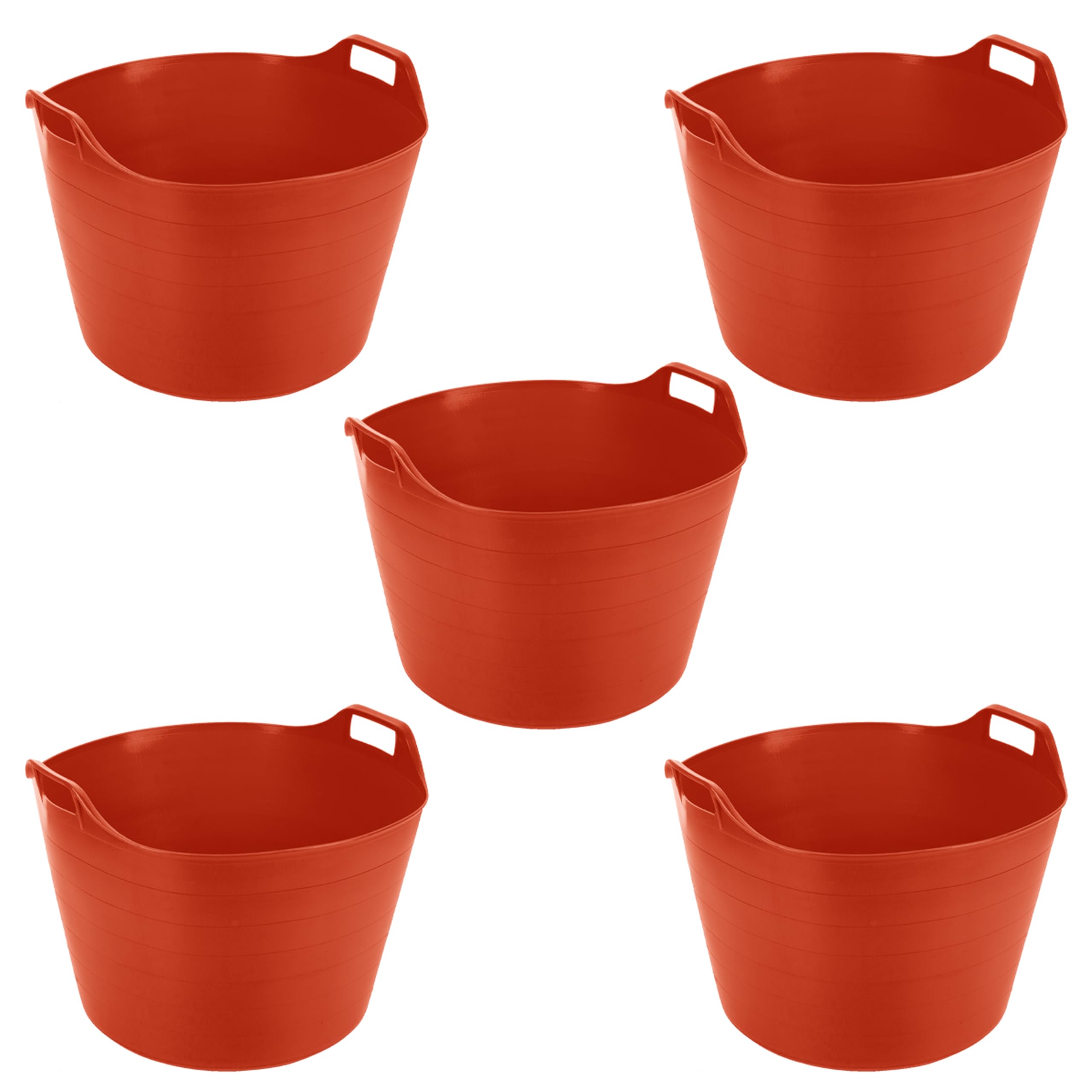 5 x 75L Litre Robust Versatile Multipurpose Extra Large Flexi Tub Garden Home Flexible Plastic Storage Container Bucket Flex Tub- MADE IN UK (Orange)