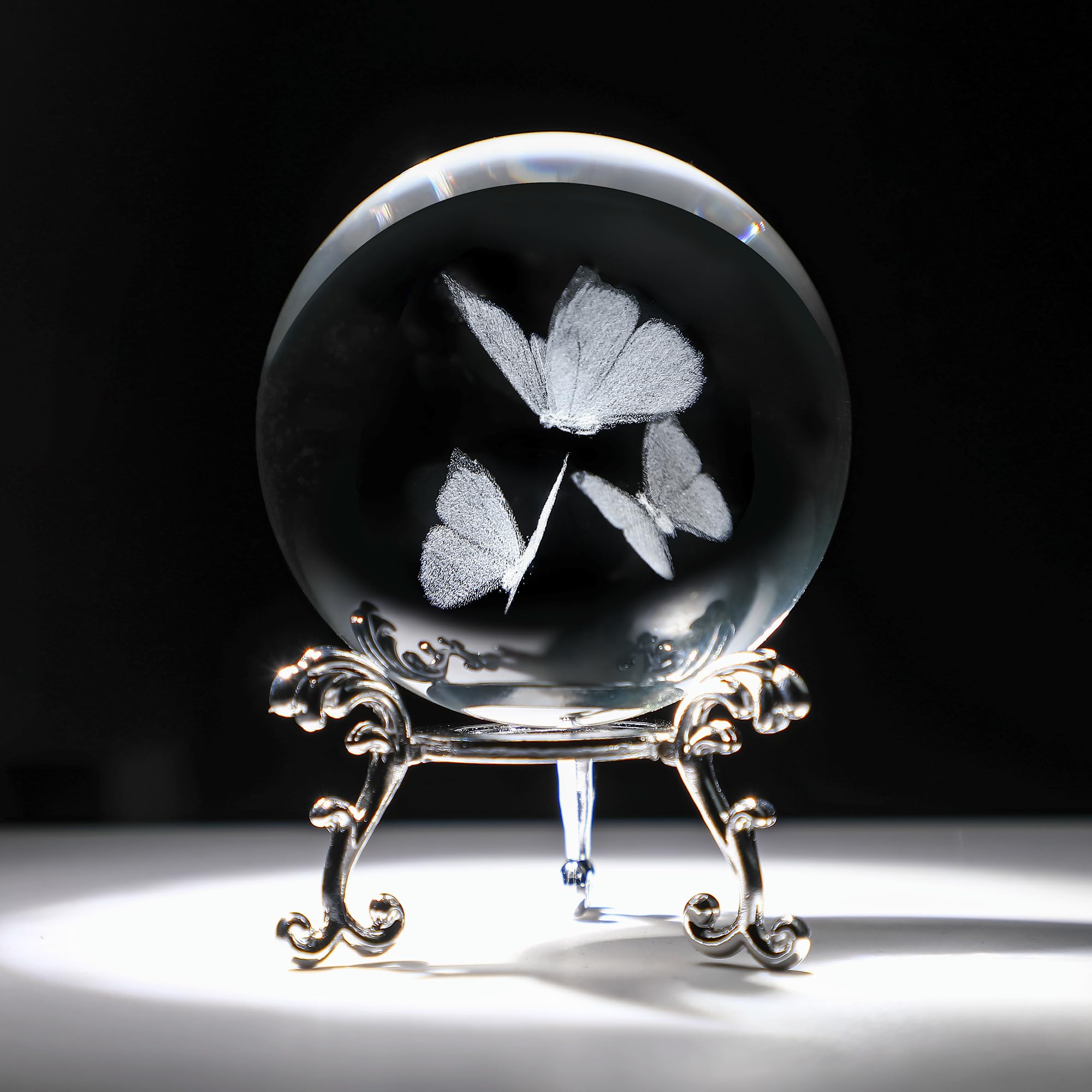 HDCRYSTALGIFTS 3D Laser Engraved Butterfly Crystal Ball Paperweight 2.36in(60mm) Glass Decorative Ball for Room Table Ornament Butterfly Figurines for Mom Women Friends