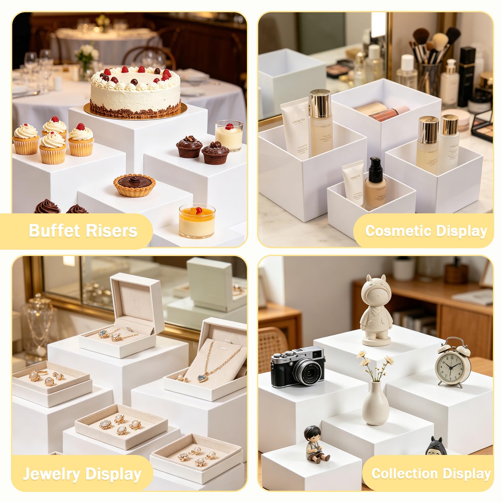 6 alzate per torte, accessori per buffet, in acrilico, bianco, per tavolo da buffet, 12,7 x 15,2 x 17,8 x 22,8 x 25,4 cm, supporto per cupcake, per compleanni, feste, matrimoni