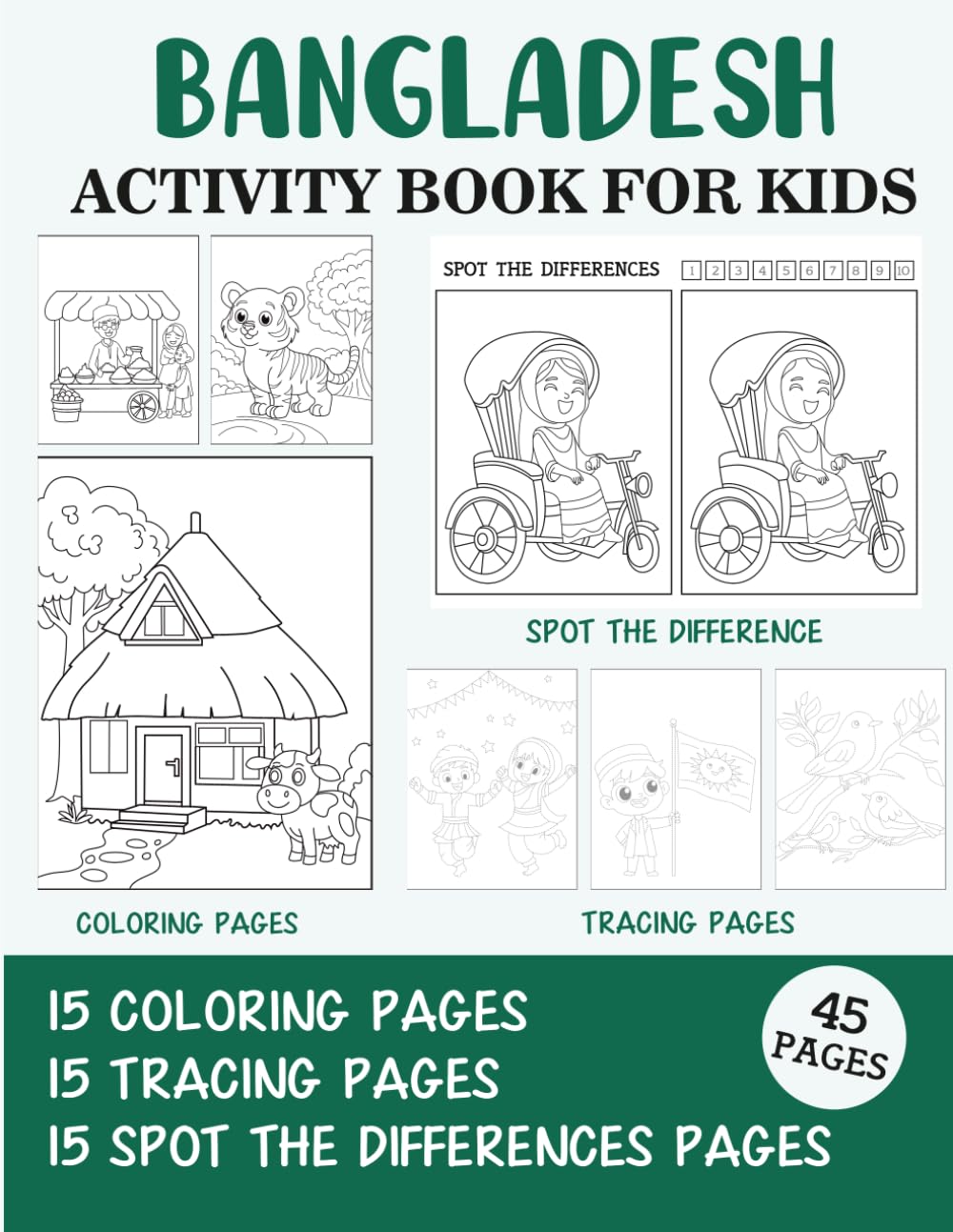 Bangladesh Activity Book for Kids: Coloring, Tracing and Spot the Difference Pages