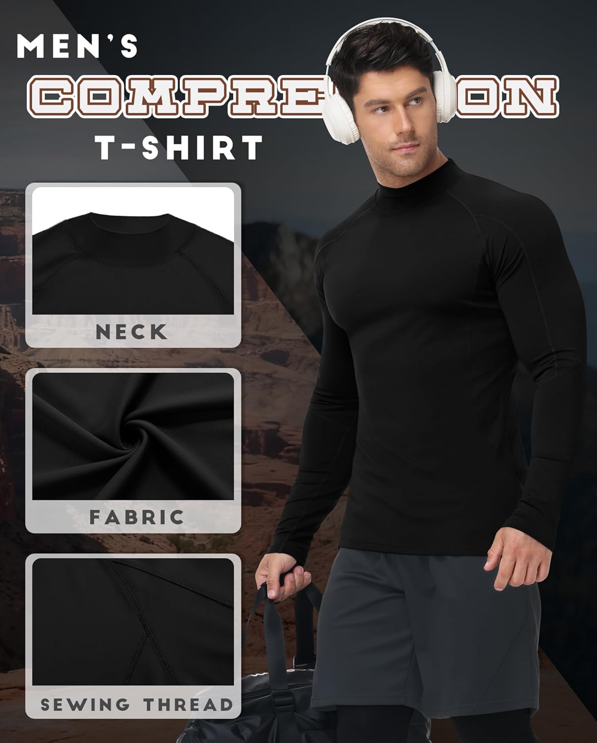 4 Pack Men's Compression Shirts Mock Neck Long Sleeve Workout Turtleneck Raglan Athletic Slim Fit Base Layer Tops - Image 4