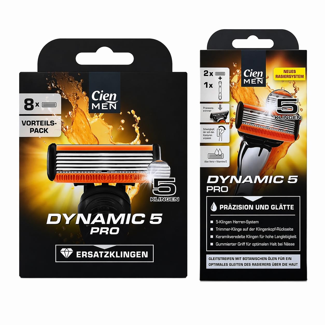 Cien Men Dynamic 5 Pro Herrenrasierer Set, Nassrasierer mit Präzisions-Trimmer, Komplettset mit 1 Griff und 10 keramikveredelten 5-Klingen Ersatzklingen für Männer