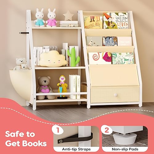 Miniatura 5 de Estantería infantil de 3 niveles y organizador de juguetes, estantería para habitaciones de niños, dormitorio, guardería, organizador de