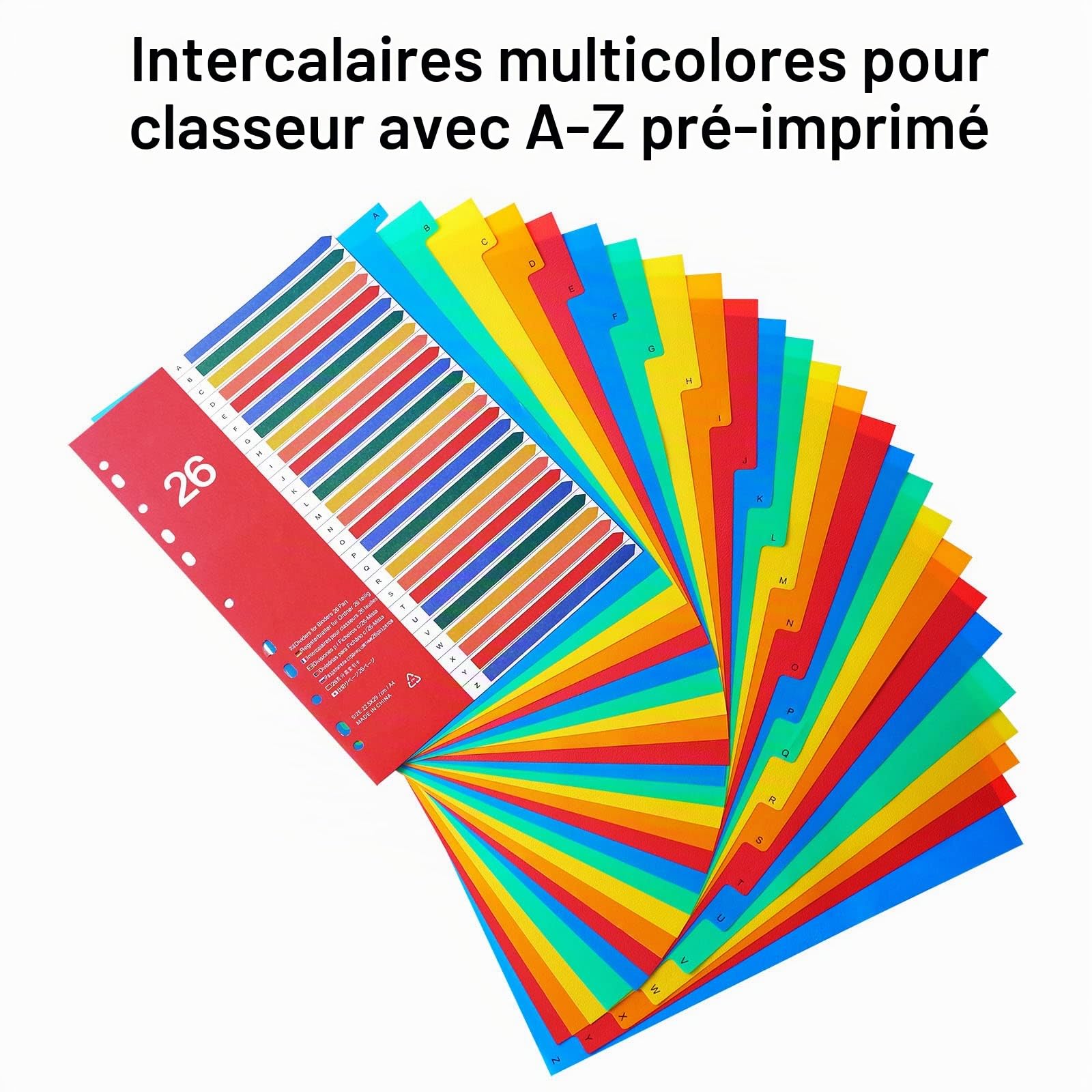 Lot de 5 Intercalaires A4 A-Z pour classeurs à anneaux, 26 onglets en Polypropylène, Multicolore, 11-trous Onglets Renforcés avec Table des Matières, pour le bureau, l'école, la maison