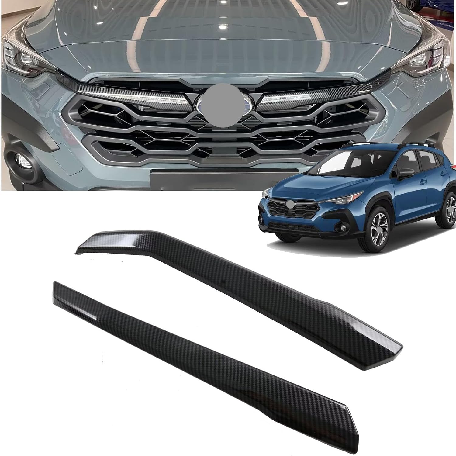 For Subaru Crosstrek 2024 2025 Front Grill Trim Accessorie Protector Front Bumper Hood Trim - Easy to Install - 2pcs set (Black+Carbon Fiber) (Carbon Fiber)