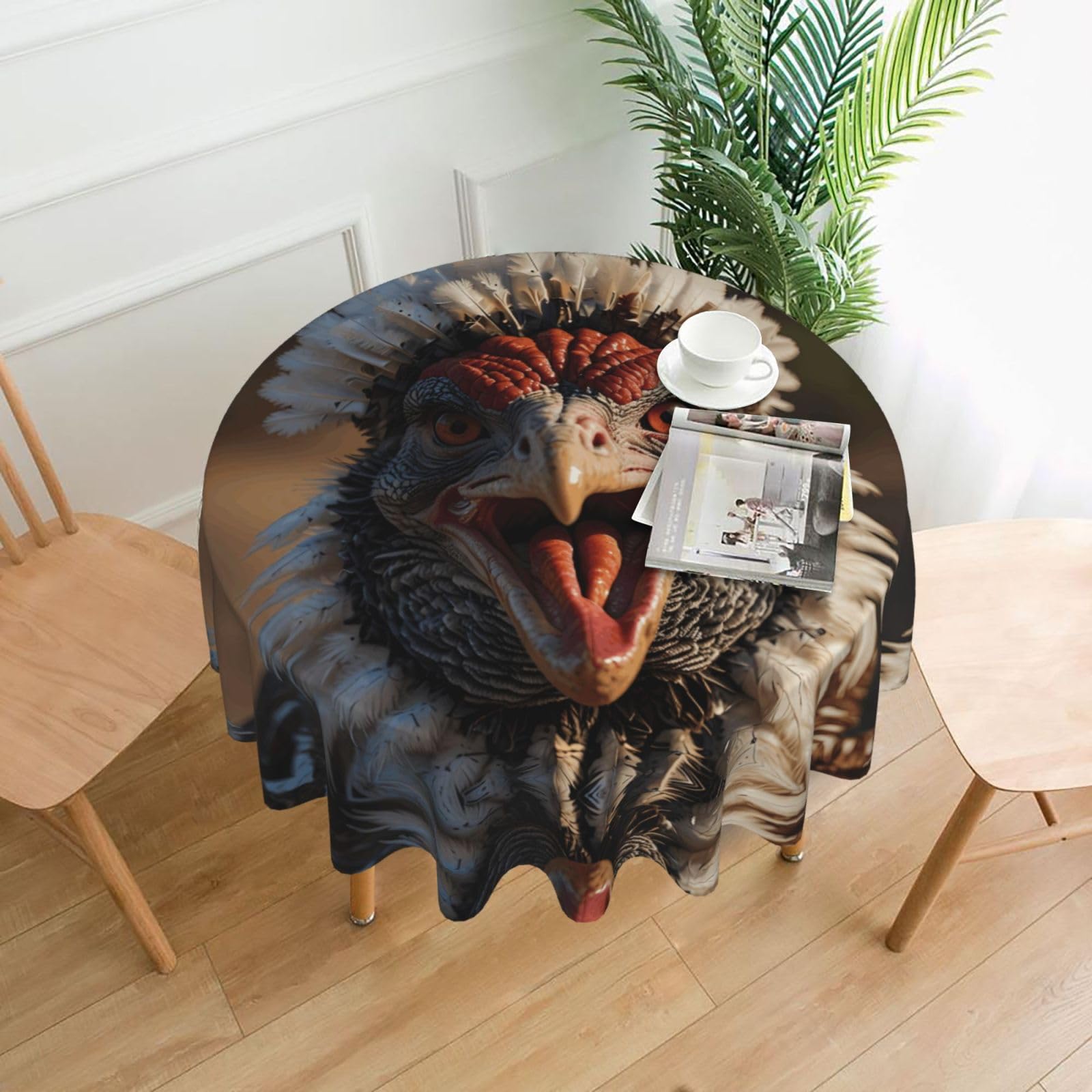 HLBSDM Crazy Turkey Printed Practical Round Tablecloth, Durable, Suitable for Home, Restaurant, Hotel, Gathering, and Decorative Table Covers