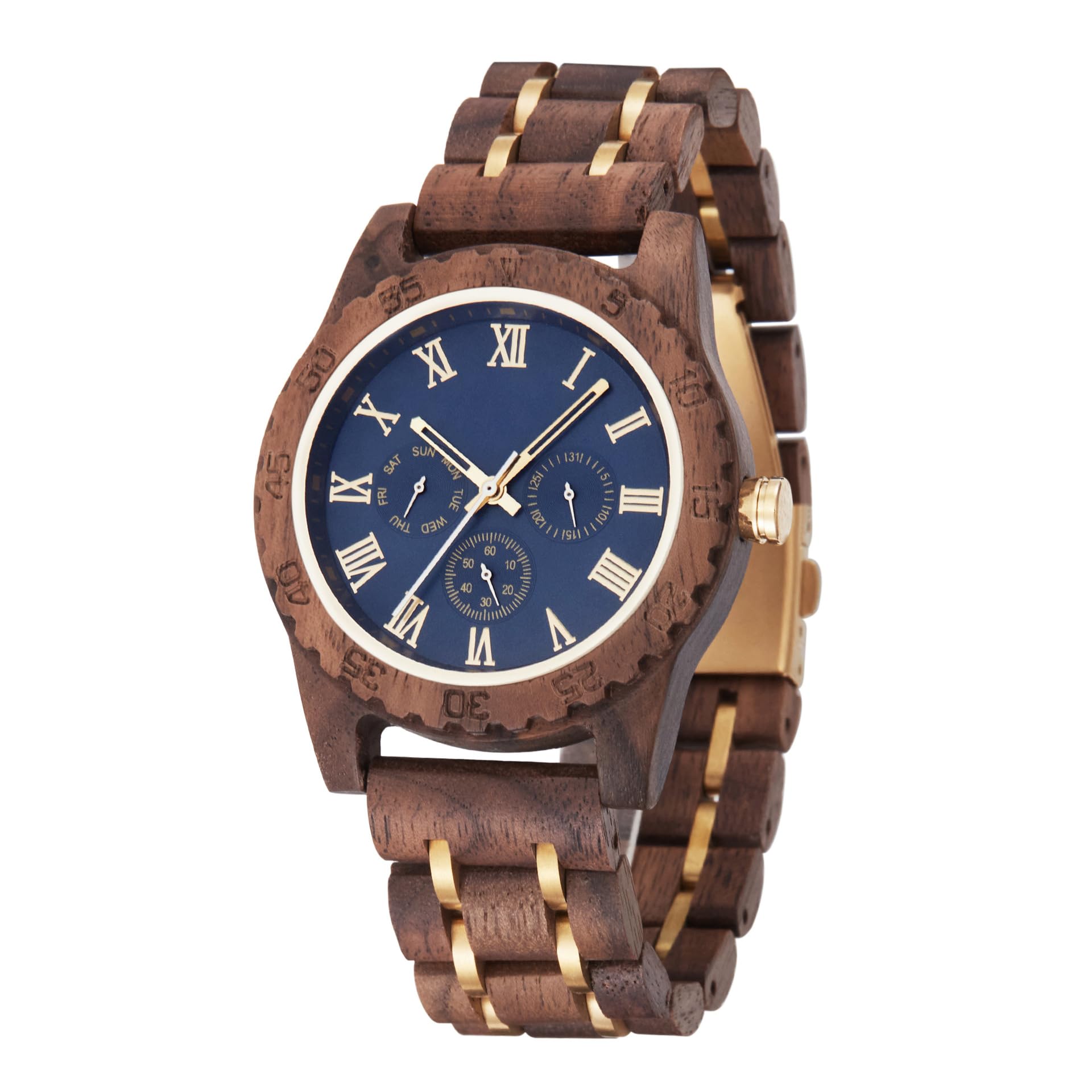 Reloj de Madera para Hombre Reloj de Madera Personalizado para Marido Novio Reloj de Nogal con Banda de ébano Luna Frase Fecha Semana Aniversario Reloj