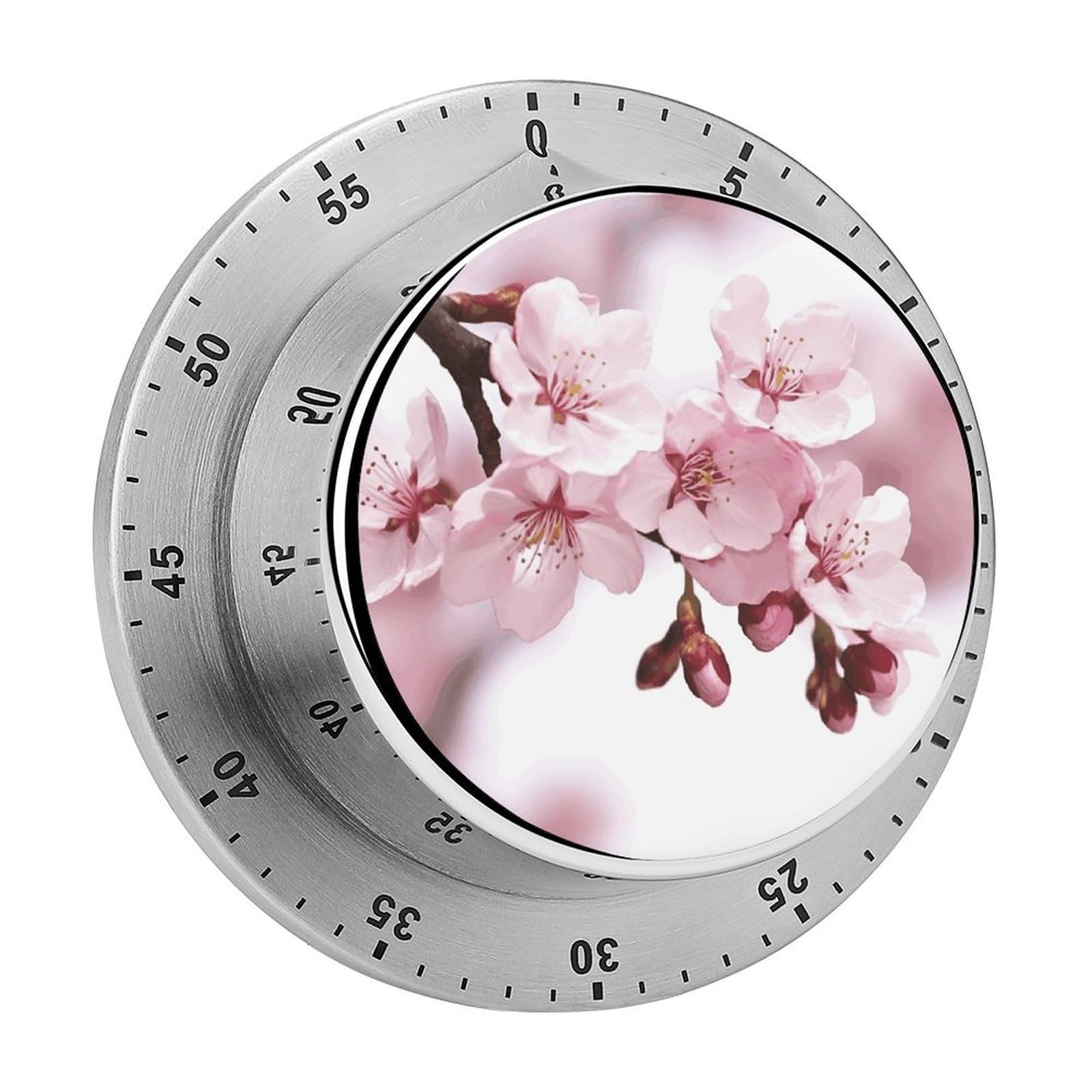 Cherry Blossom Timer Exquisite Stainless Steel Body Mechanical Desk Timers 60 Minutes Visual Countdown Timers with Magnetic Backing Loud Alarm Kitchen Timer for Cooking