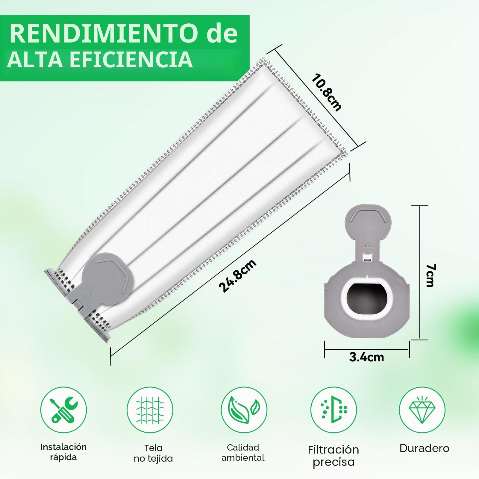 12 bolsas compatibles con Folletto VK7S VK7 FP7S FP7-12 bolsas de aspiradora de microfibra de 6 capas + 2 filtros de motor + 2 cepillos