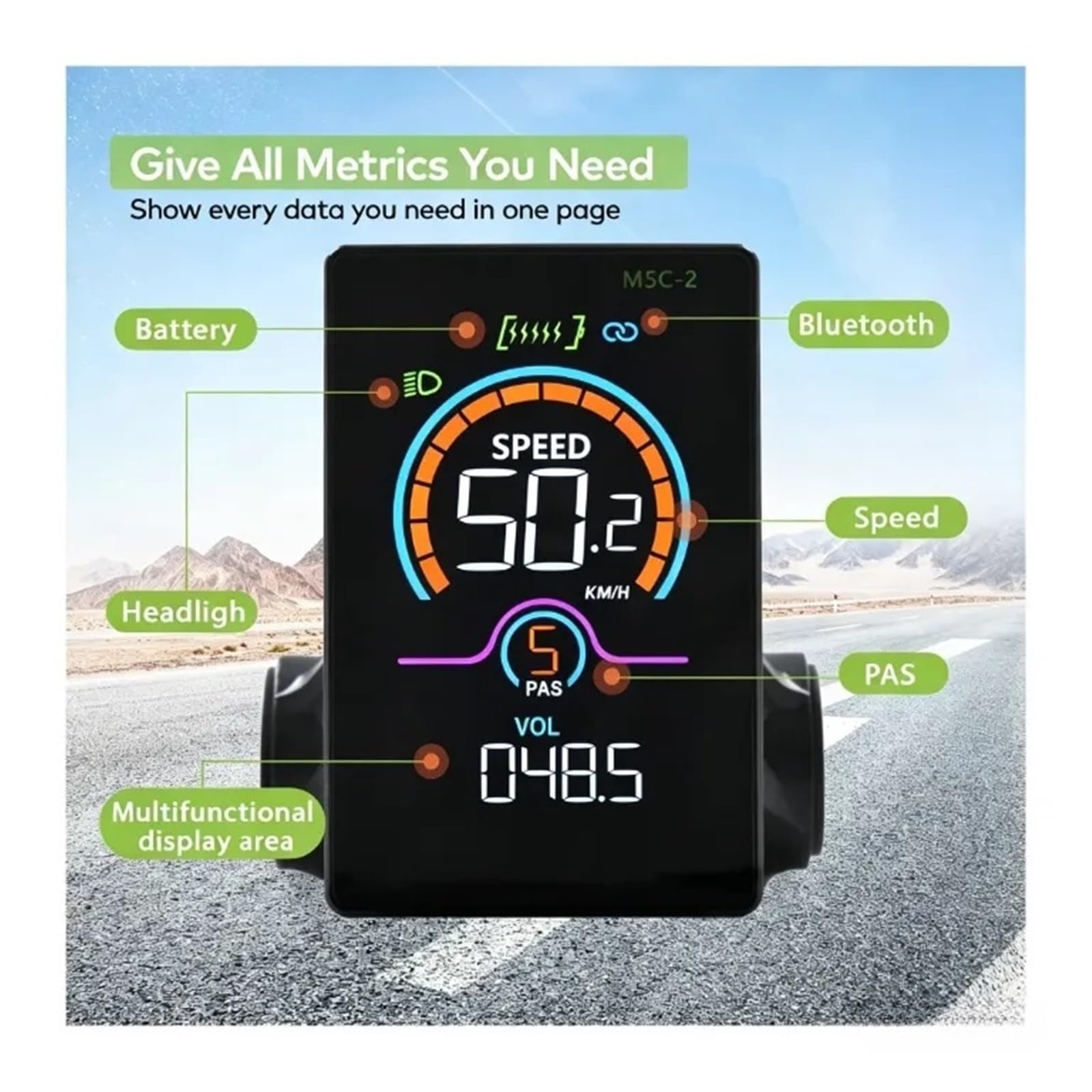 Contachilometri digitale M5C-2, display LCD a colori cablato abilitato Bluetooth con funzione antifurto elettronica for bici elettrica(Bluetooth-6PIN)