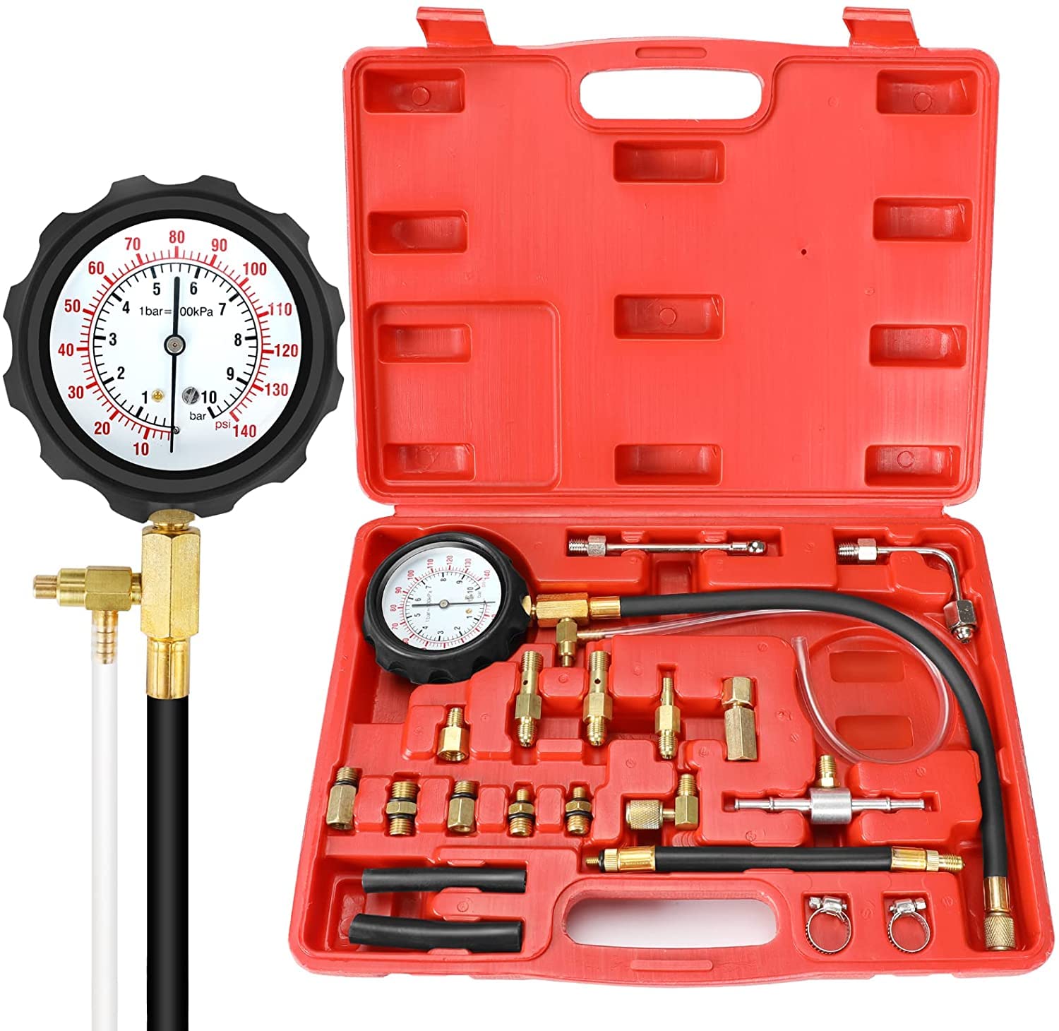 uptodateproducts Fuel Pressure Gauge Auto Diagnostics Tools for Fuel Injection Pump Tester 0~140psi 0~10bar Quick Coupling-image-4