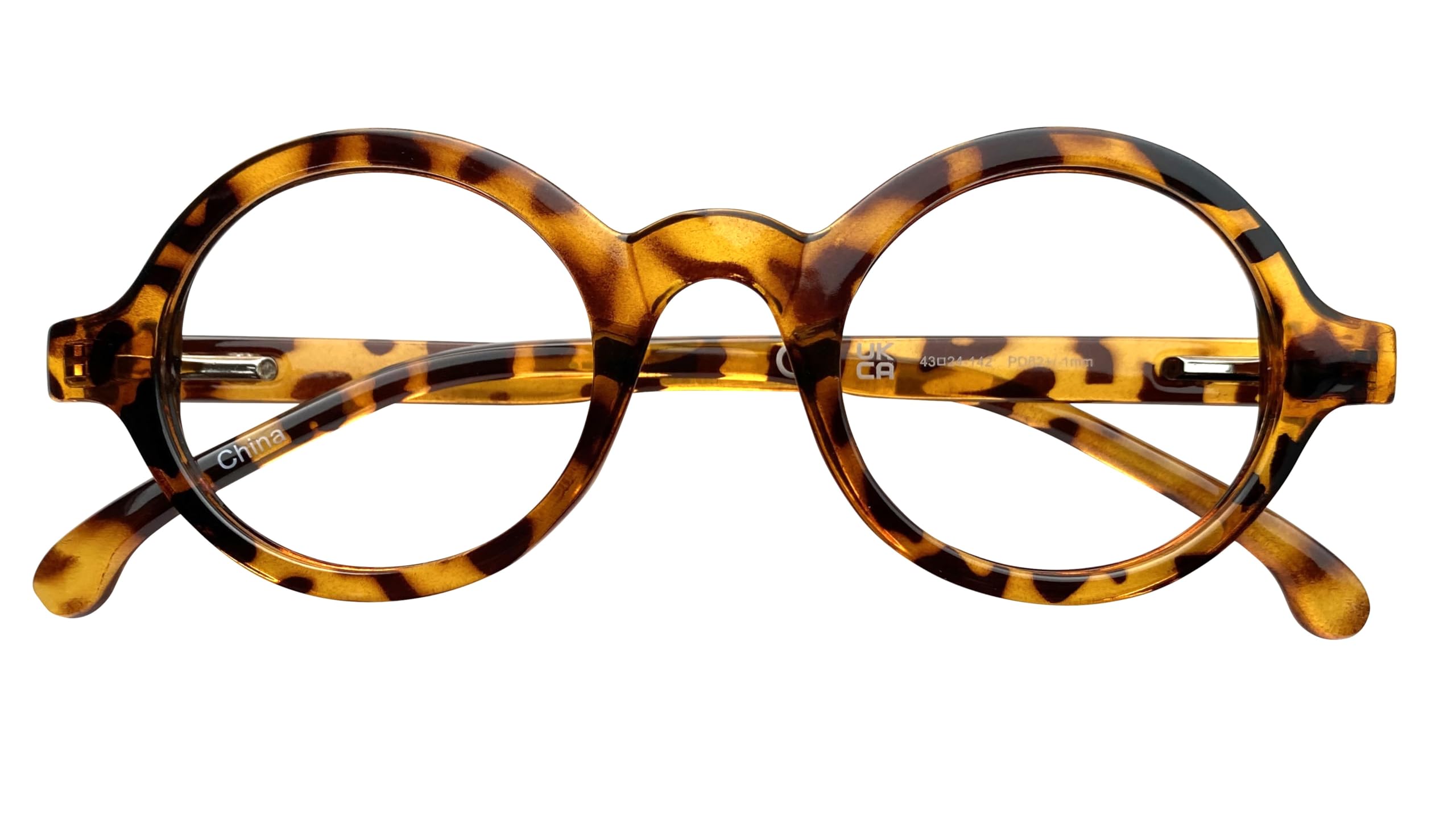 Clear Lens Round Fake Glasses Frame Spring Hinges Retro Specs Mens Womens Unisex Adult & Case