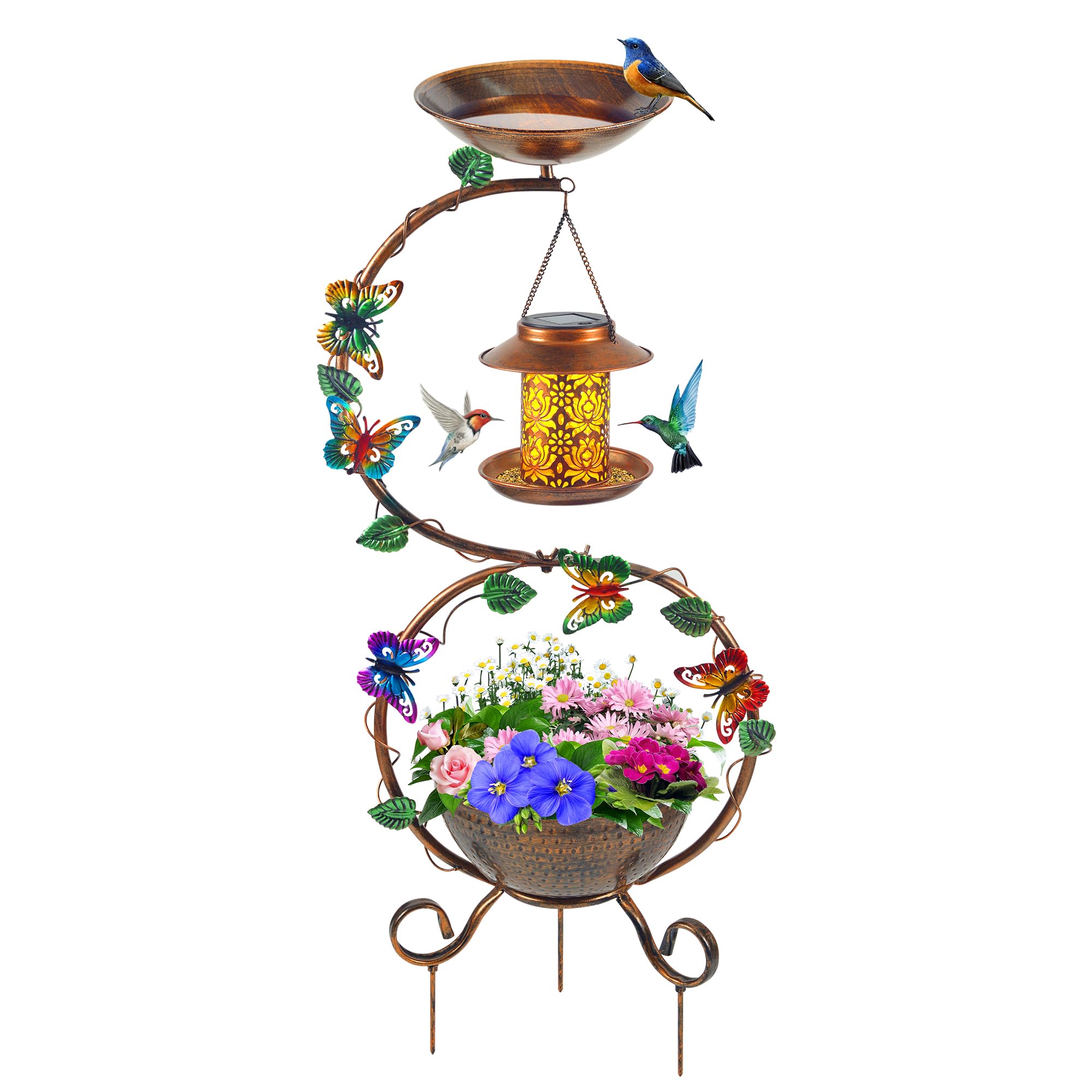 YYWMWM 3-in-1 bird bath with planter and solar feeder