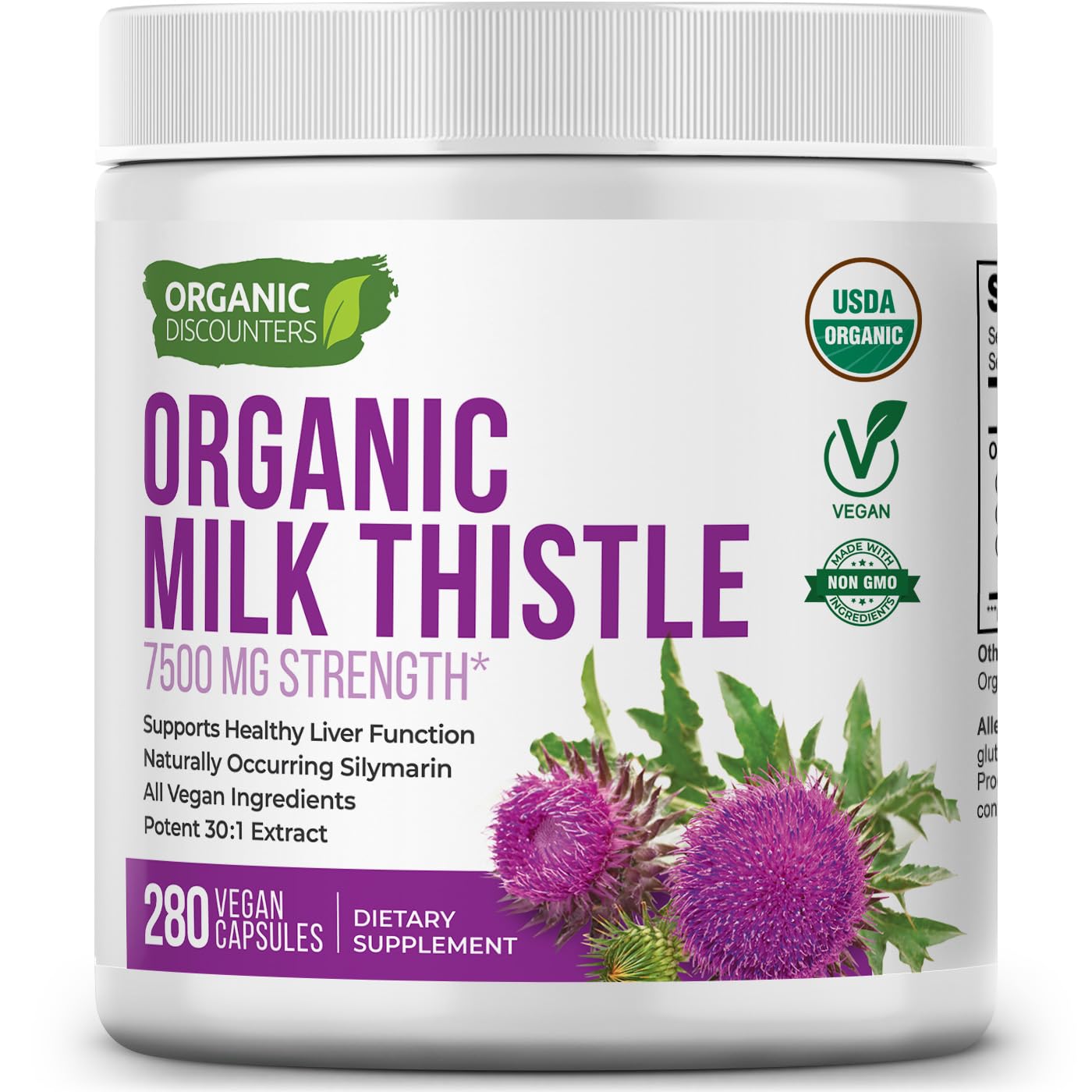 Milk Thistle Capsules, 280 Count, 7500 mg Strength, Potent 30:1 Extract, USDA Certified Organic, Rich in Silymarin Flavonoids, Vegan, Non-GMO and All-Natural