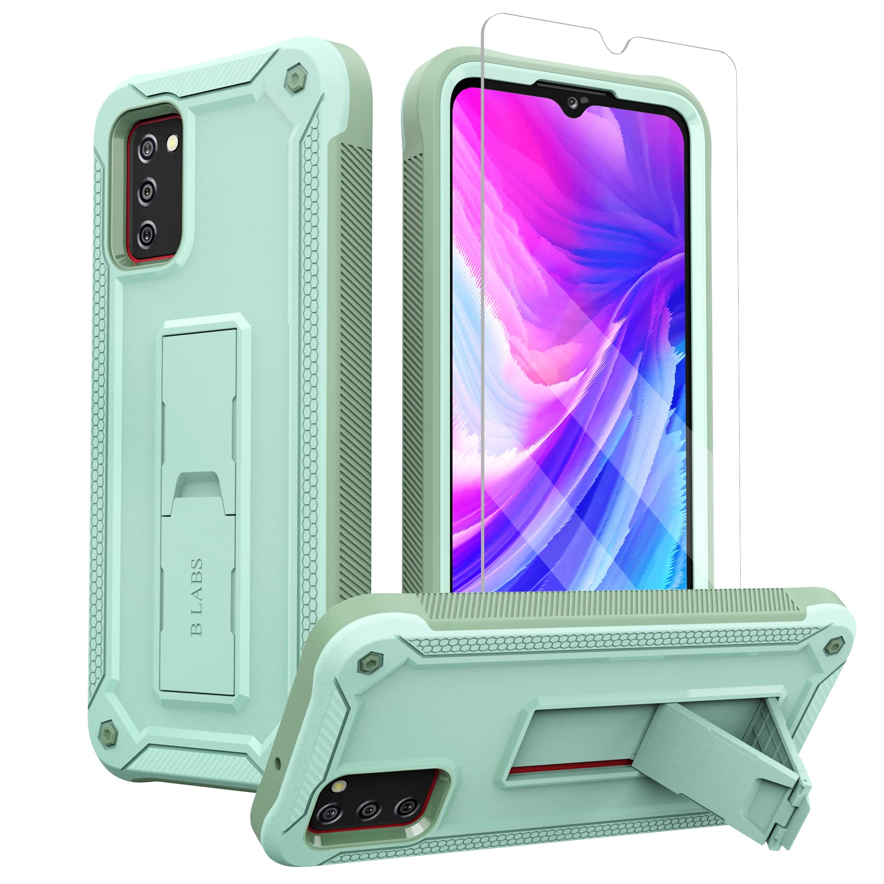 Compatible with Samsung Galaxy A02s Phone Case - Ultimate Drop Protection with Built-in Screen Protector and Kickstand (Green)