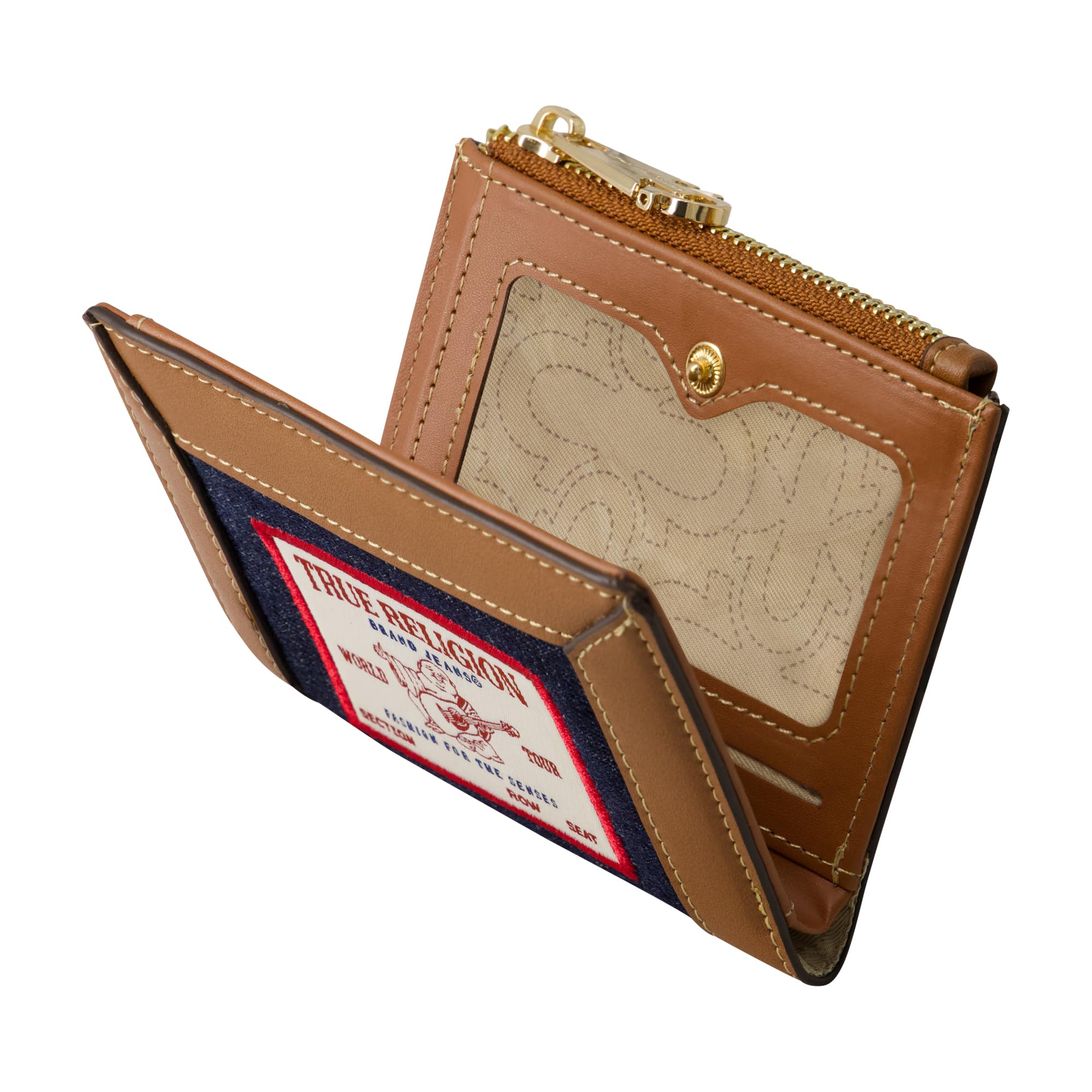 True Religion Damen Mini Wallet Buddha Patch Kleine Kompakte Clutch Geldbörse Dunkel Denim One Size, Dunkles Denim