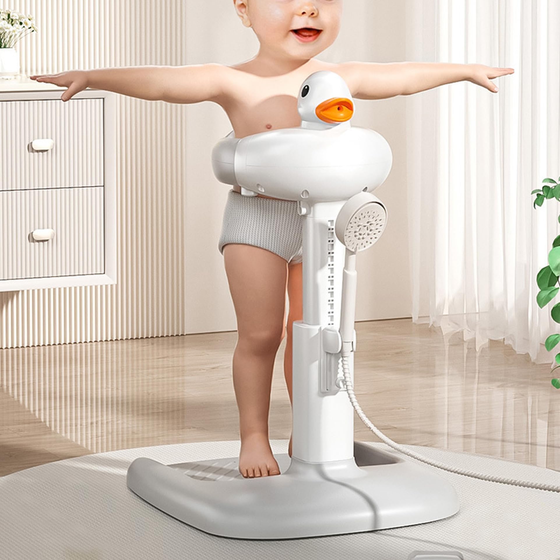 Supporto per doccia per bambini, supporto per vasca da bagno regolabile in altezza con giocattolo a forma di papera | La base antiscivolo fornisce supporto per il bagnetto a mani libere per le madri, aiutando con le routine del bagno e una co