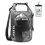 HEETA Dry Bag Waterproof for Women Men, Roll Top Lightweight Dry Storage Bag Backpack with Phone Case for Travel Swimming Boating Kayaking Paddle Board Camping Beach Accessories(Transparent Black,20L)