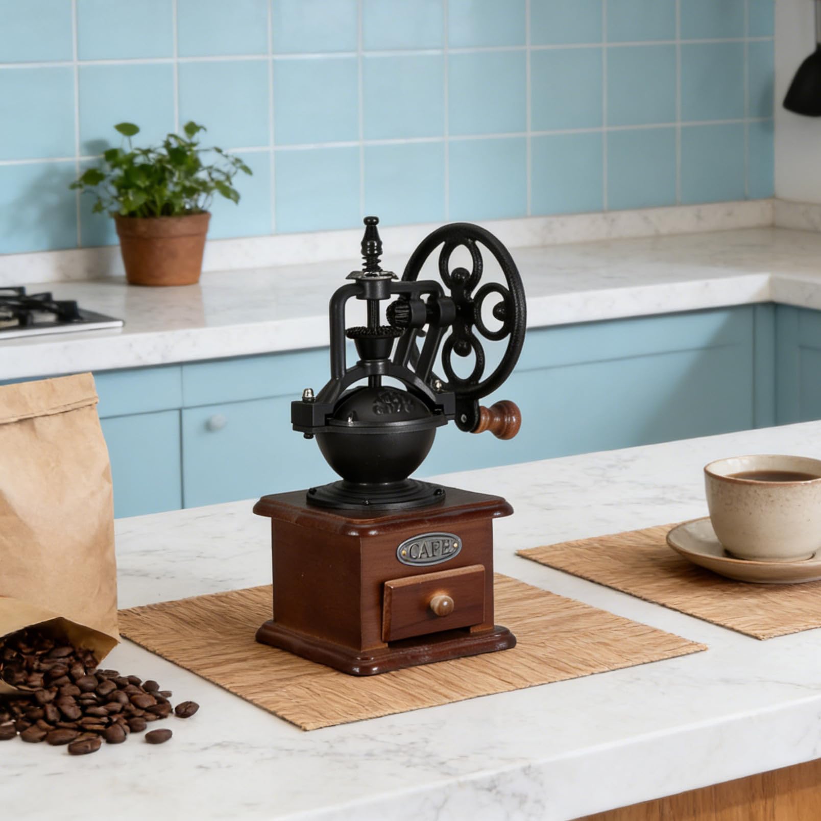 BESPORTBLE Molinillo de Café Manual Vintage de Madera Muelas de Cerámica Pequeño y Portátil para Uso en Hogar y Viaje Molinillos de Café Manuales y Prensa Francesa