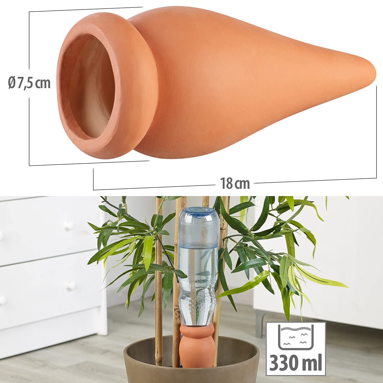 Royal Gardineer Wasserspender Pflanzen: 6er-Set 2in1-Terracotta-Wasserspender für Topfpflanzen (Blumentopf, Blumen, Olla)