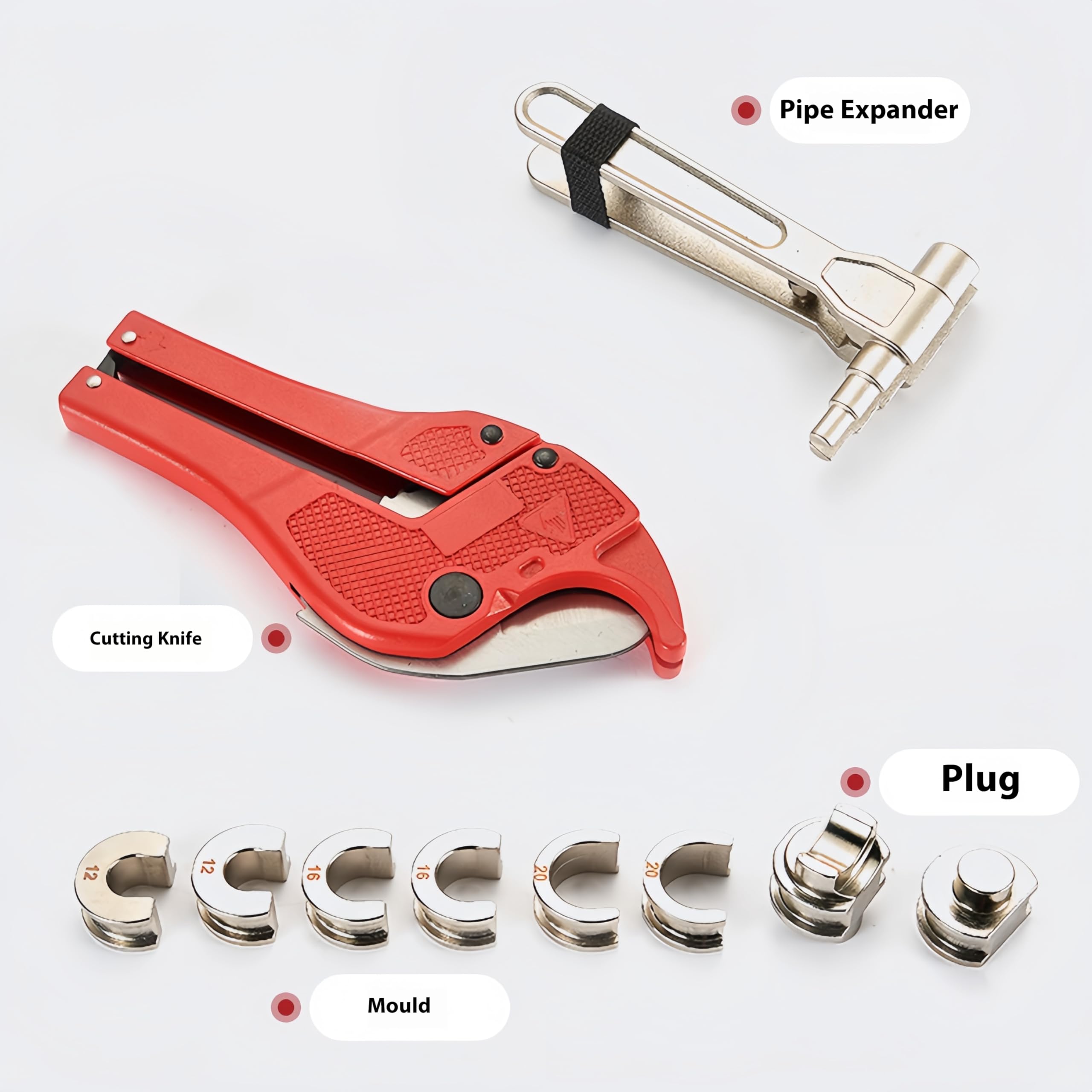 Herramientas manuales de sujeción de tuberías Pex de 12 a 25 mm, kit de herramientas de reparación de instalación de tuberías PEX, alicates de abrazadera deslizante, alicates de enchufe y cortador de