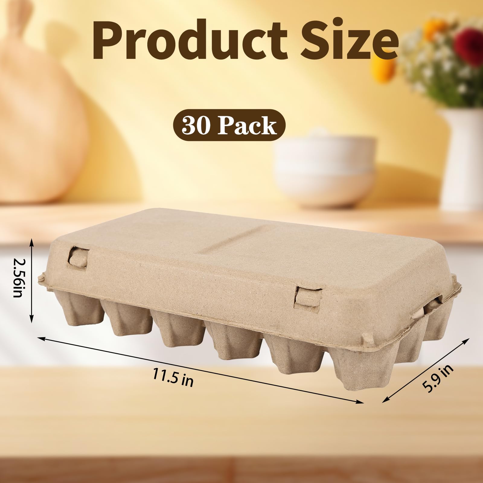 Cajas de huevos de 18 unidades, paquete de 10 cajas de huevos de 3 x 6 pulgadas para huevos frescos, recipientes de cartón resistentes para almacenamiento de huevos para el hogar, cocina, granja