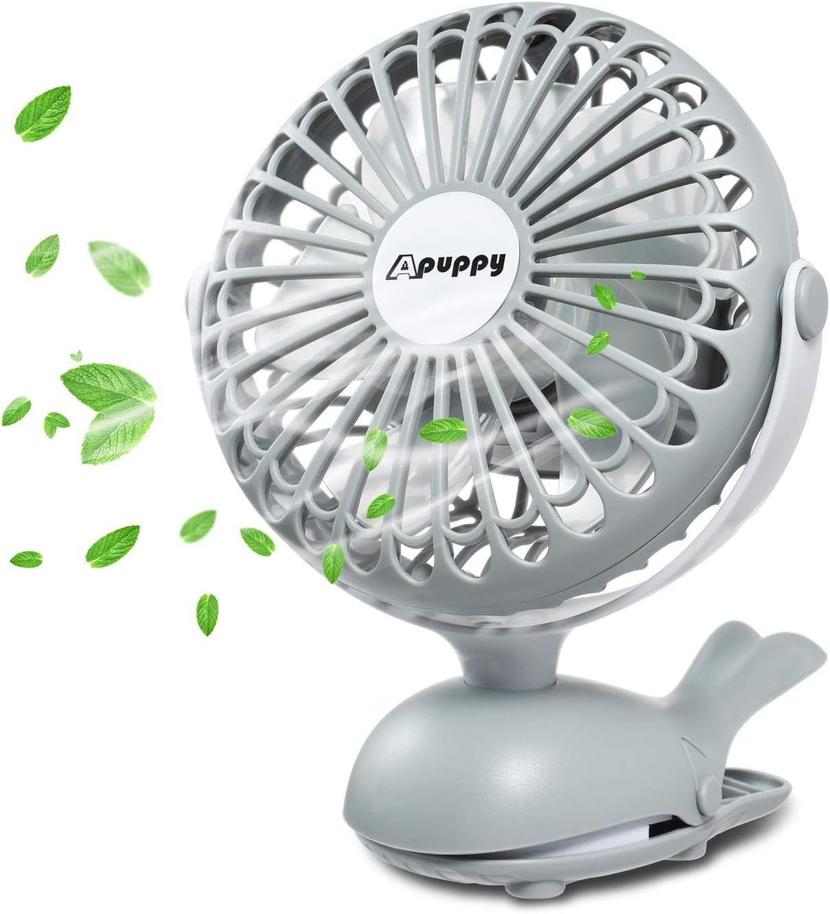 Battery Operated Clip Fan, Portable Battery Powered Quiet Desk Fan with 5 Blades Cute Whale Design for Baby Stroller Office Trave (Gray,6inch)