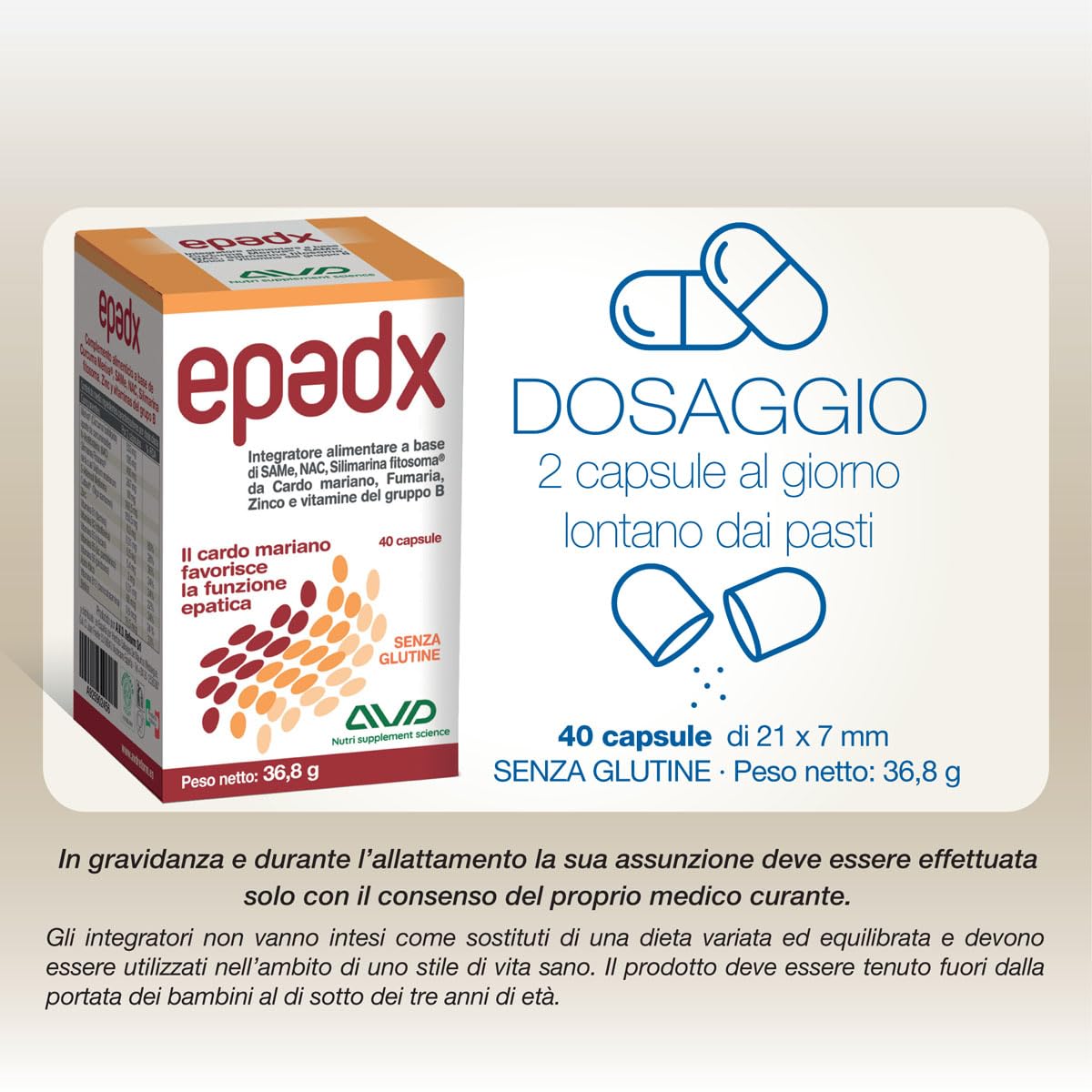 AVD REFORM | Epadx - supporto epatico con SAMe, NAC e Silimarina Fitosoma ad alta biodisponibilità, utile per la protezione del fegato - 40 capsule - Prodotto In Italia