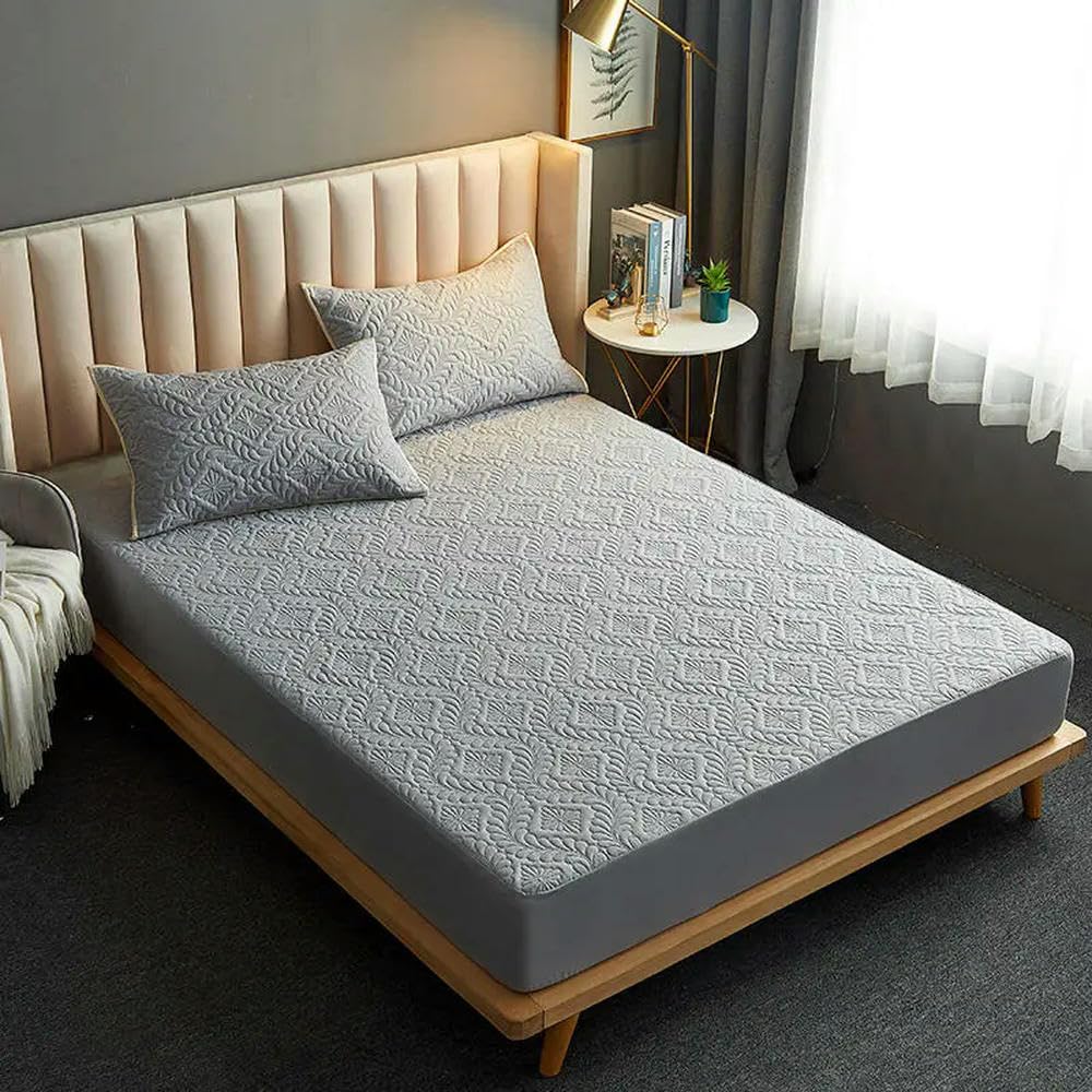 Sábana Acolchada Impermeable ZBDZSW con elástico, Protector de colchón de Color sólido, tamaño Queen y King, sábana para Cama Doble, tamaño Queen/King