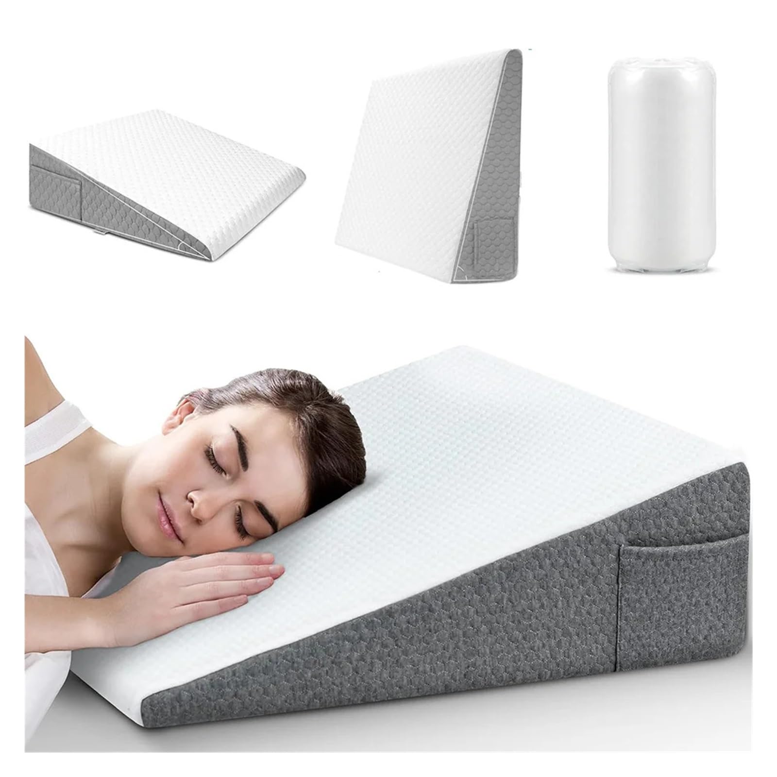 Bed Wedge Pillow for Sleeping Soft Memory Foam Top Triangle Body Positioners for Leg Elevation White-Gray