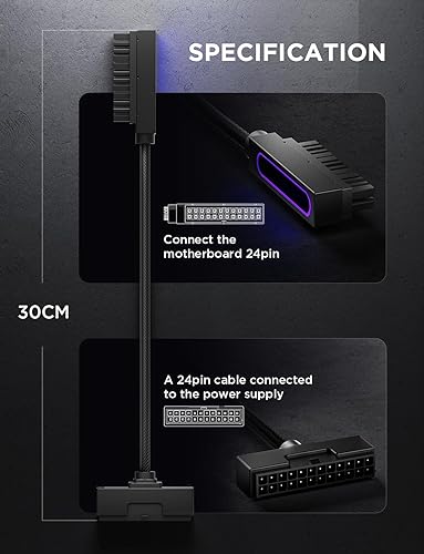 Miniatura 9 de AsiaHorse Hydrus-24PIN - Cable de extensión de fuente de alimentación para PC ARGB LED, cable de extensión de alimentación de placa base, diseño