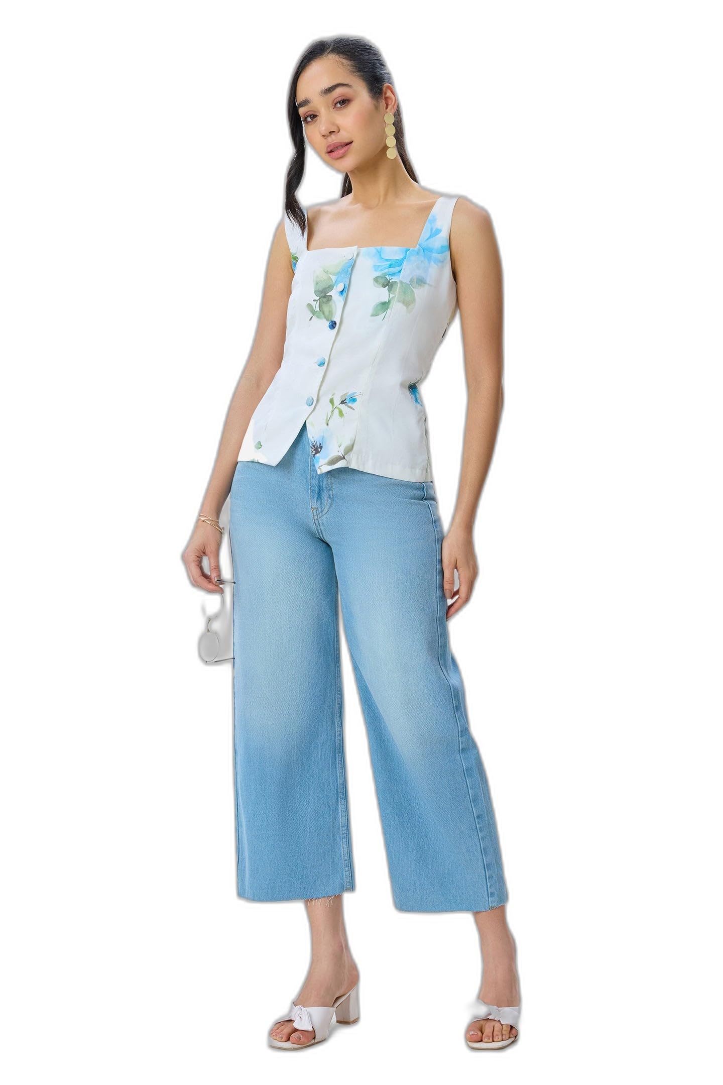 virgio Women's White Floral Printed Waist Coat Top | Regular Fit Dinner Top | Soft Comfortable Fabric | Stylish Layered Design | Ideal for Parties, Gatherings, Travel and Outings-picture-44