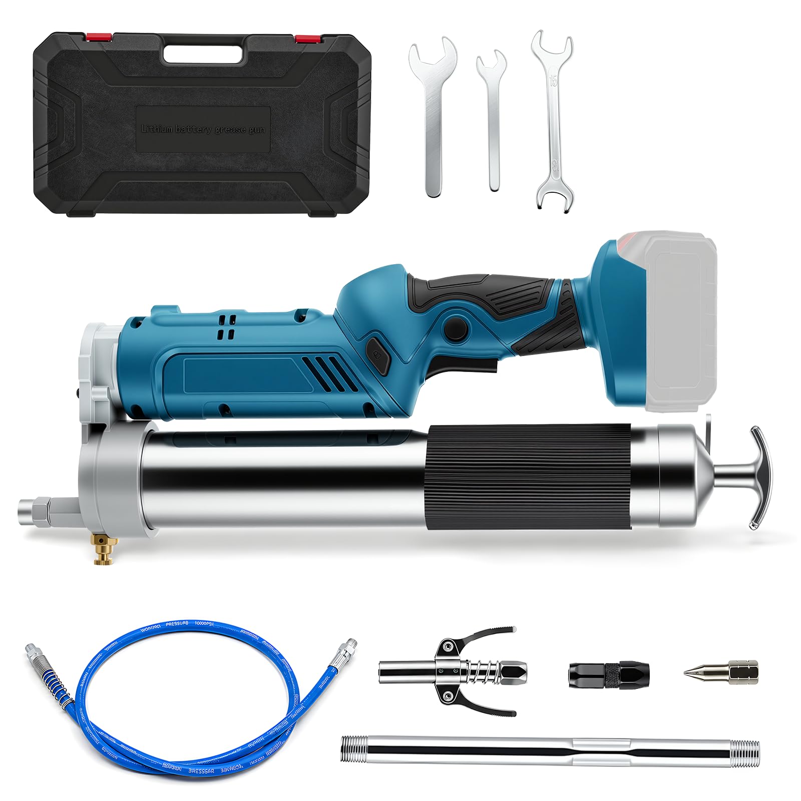 Elektrische Fettpresse 12000PSI, Kompatibel mit Ma-kita 18V (Ohne Akku) | Einhandpresse 5.3 oz/min mit 1m Schlauch & 3 Mundstücken und LED-Leuchte – Leistungsstark, Leicht, Präzise