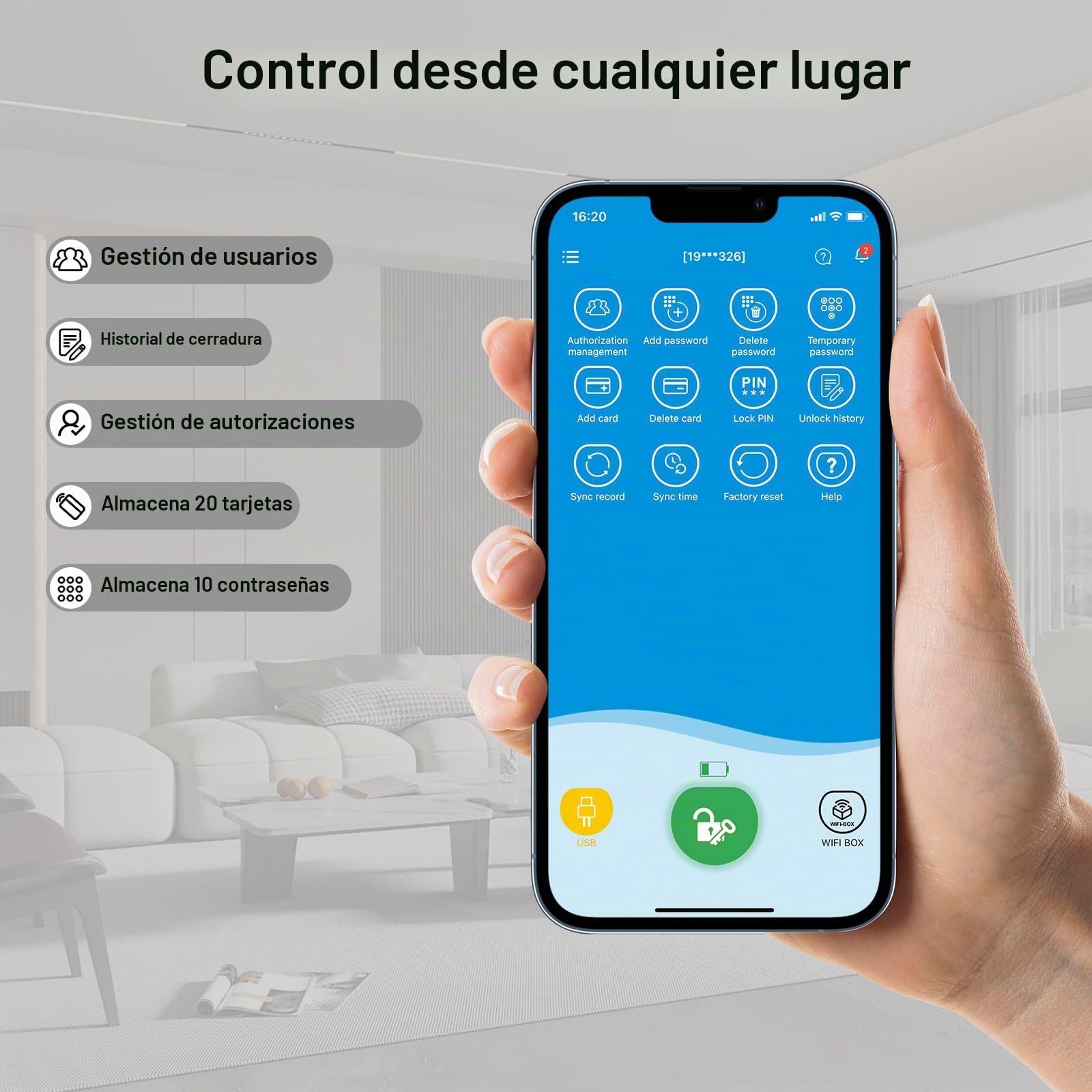 WELOCK Cerradura Electronica Cerradura Inteligente con Código, Bluetooth y WiFi, Smart Lock Fácil de Instalar Plata
