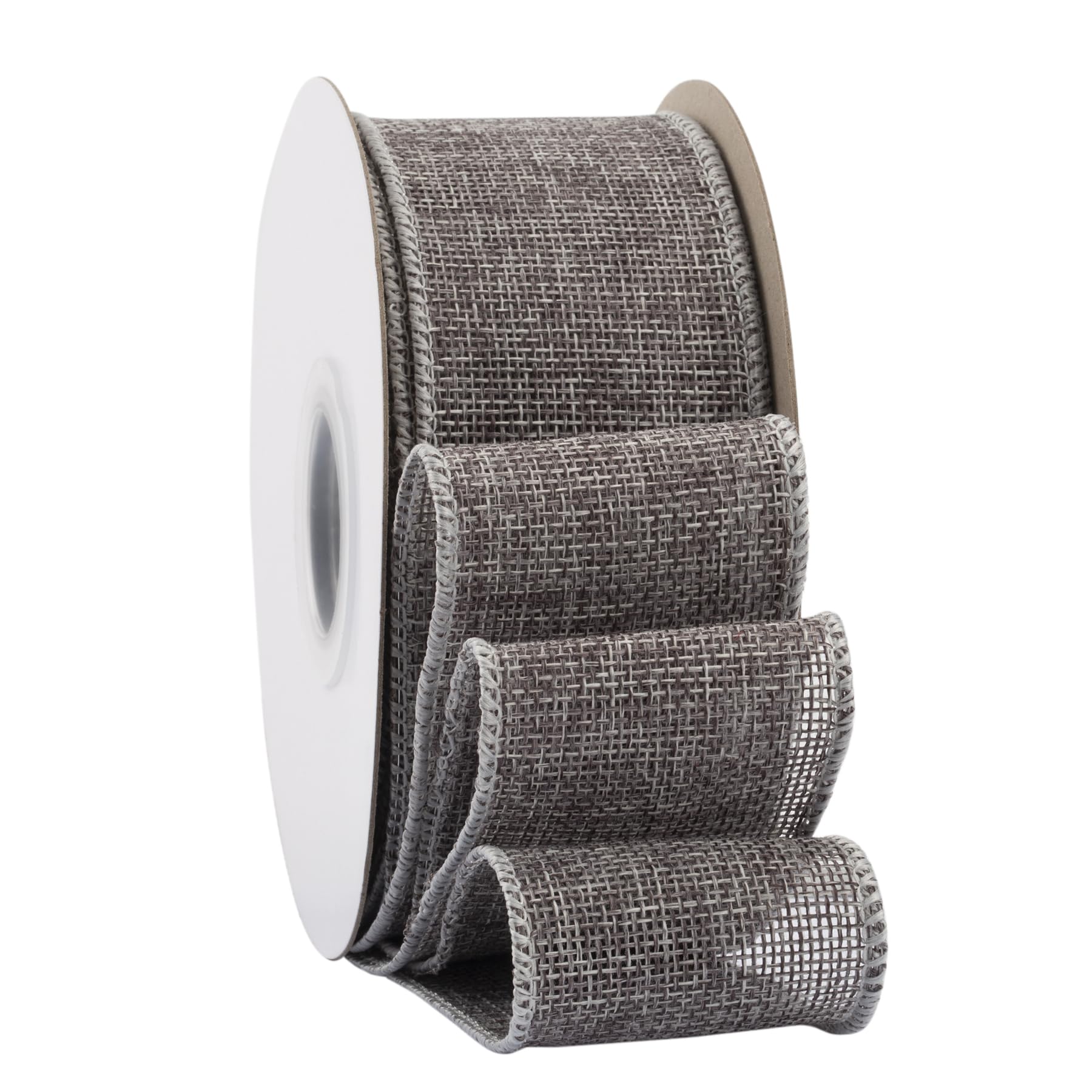 Ribbonitlux Metal Grey Burlap Wired Ribbon, 50mm x 18 Meters, Wired Edge Burlap Ribbon for Gift Wrapping Big Bow, Wreath
