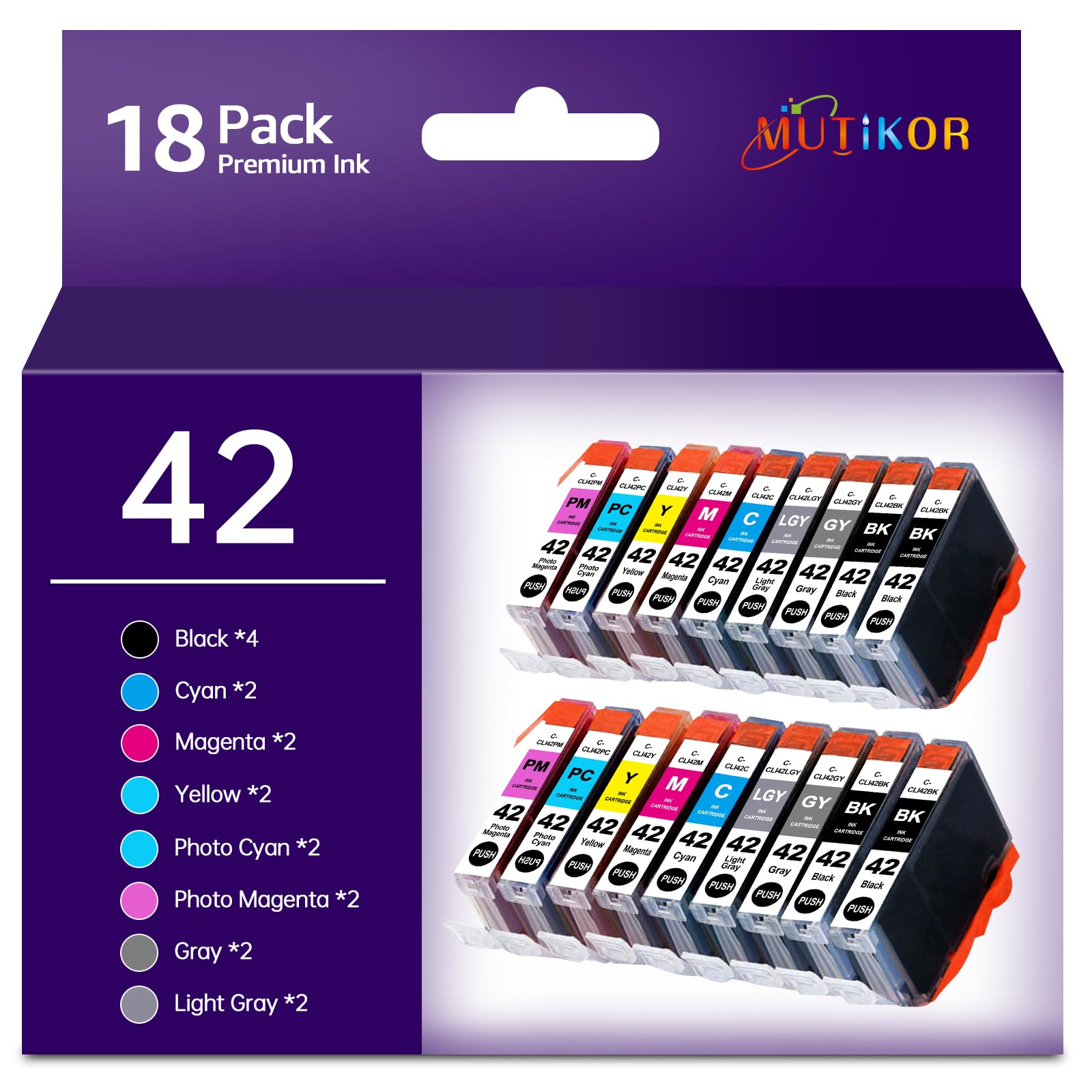 CLI-42 CLI42 Ink Cartridges Compatible CLI-42 18 Pack Replacement for Canon CLI 42 Ink Use with Can Pro-100 100S Printers (Black, Cyan, Magenta, Yellow, Photo Cyan, Photo Magenta, Light Gray, Gray)